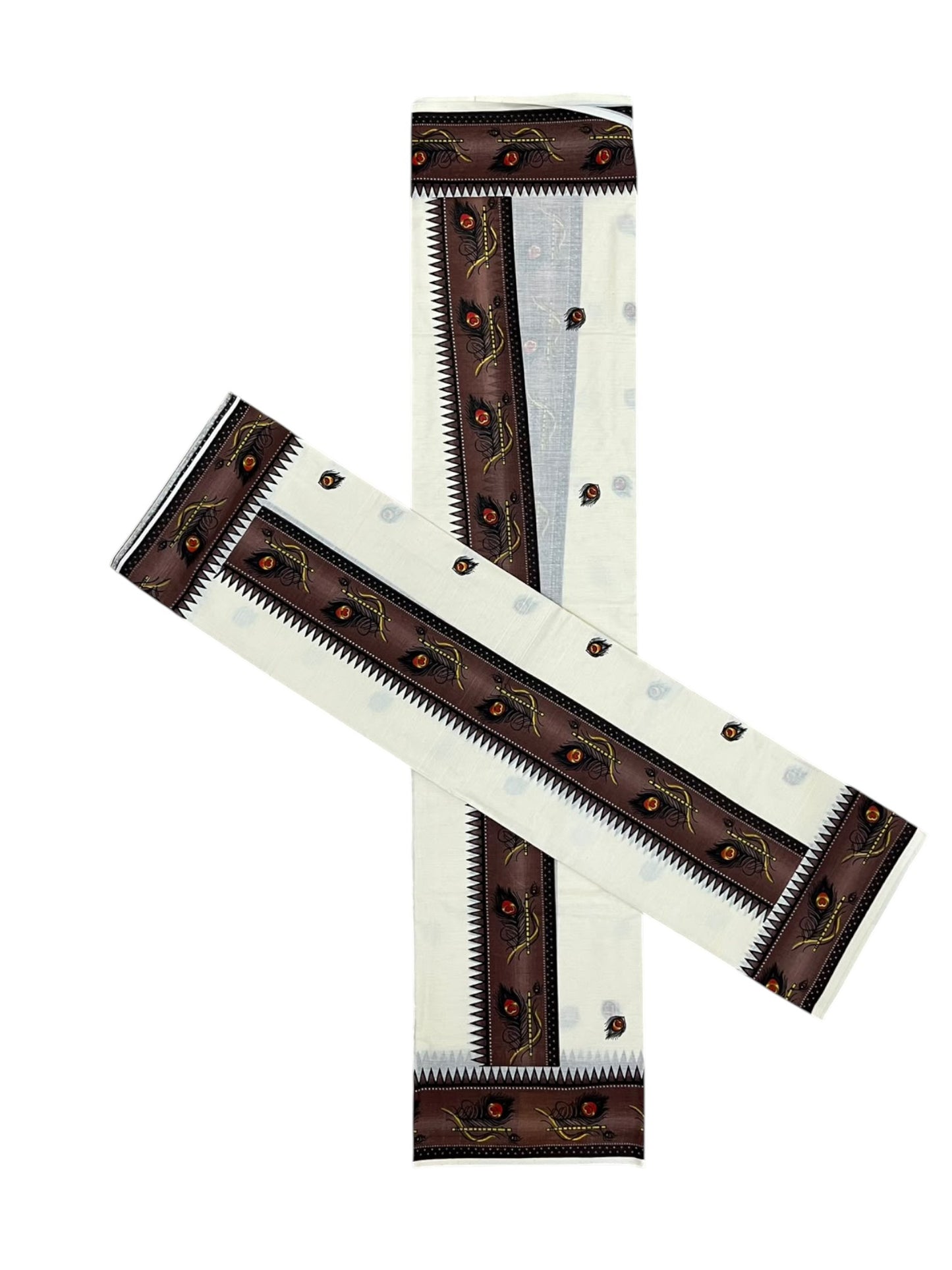 Southloom Kerala Pure Cotton  Set Mundu (Mundum Neriyathum) with Brown Block Prints on Border-2.80Mtrs SL621