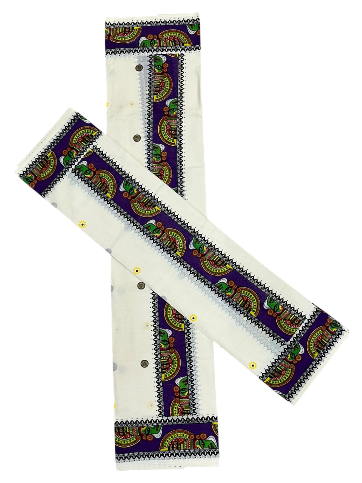 Southloom Kerala Pure Cotton Set Mundu (Mundum Neriyathum) with Violet Kathakali Block Prints on Border-2.80Mtrs SL621