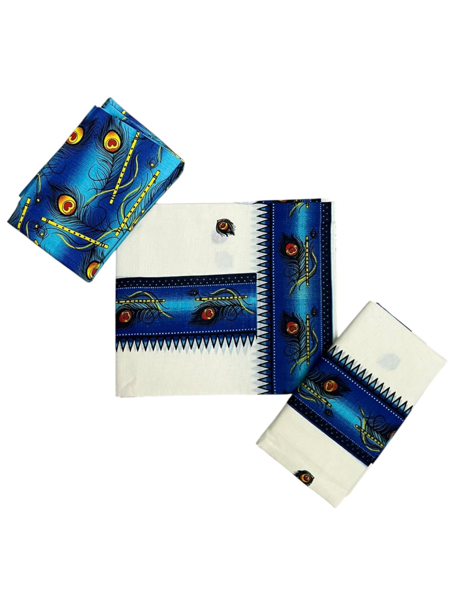 Southloom Kerala Pure Cotton  Set Mundu (Mundum Neriyathum) with Blue Block Prints on Border-2.80Mtrs SL621