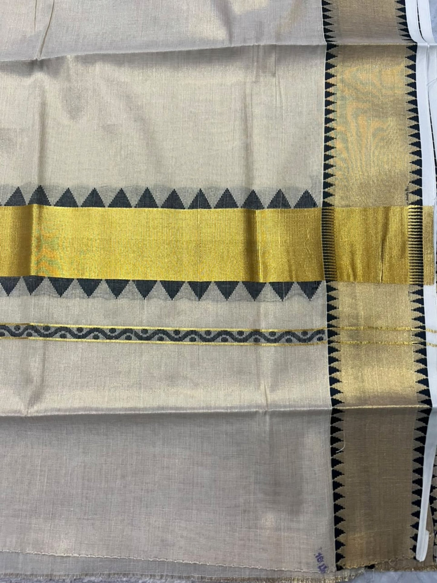 Southloom Kerala Tissue Kasavu Plain Saree with Black Temple Border SL456