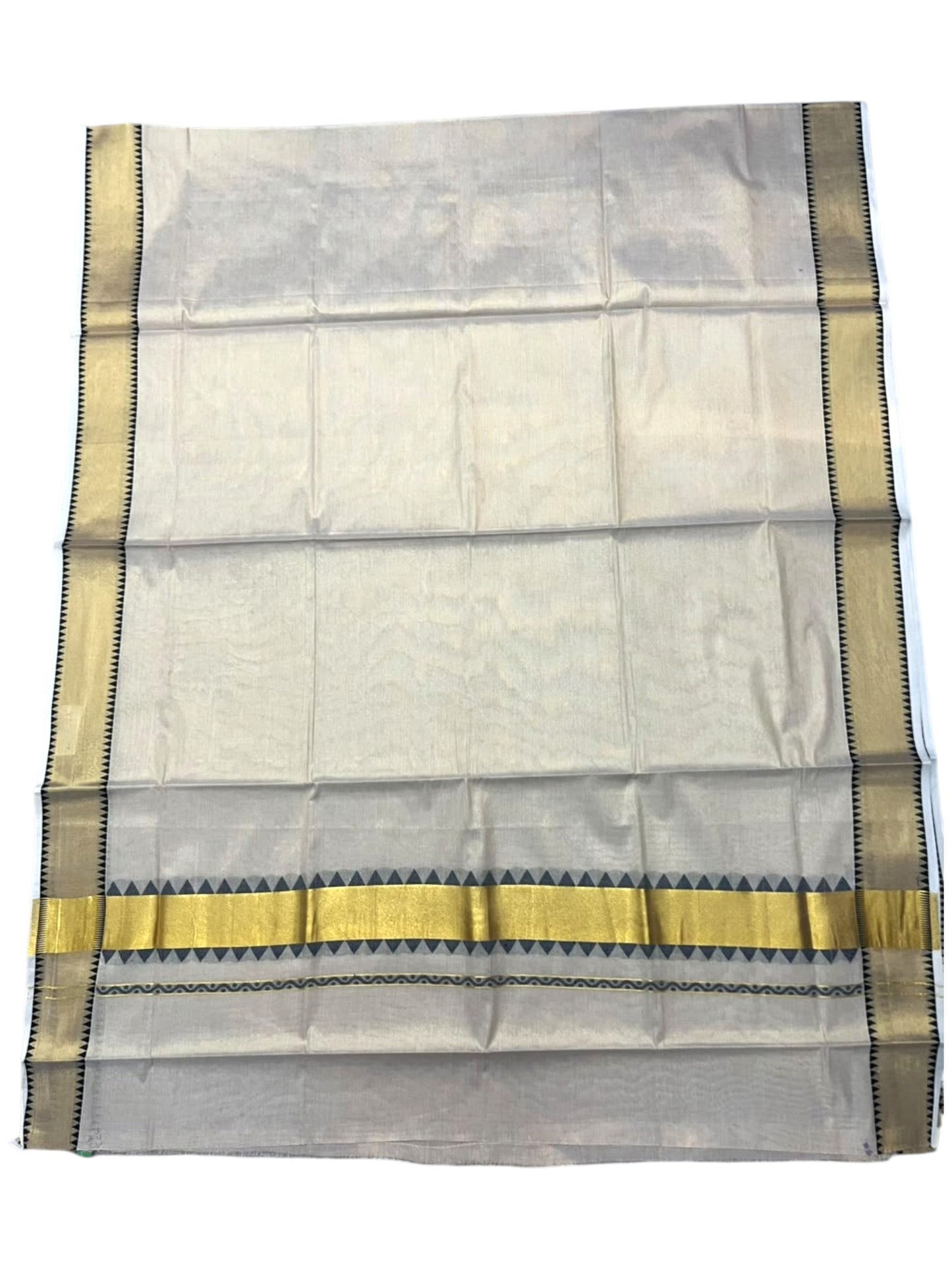 Southloom Kerala Tissue Kasavu Plain Saree with Black Temple Border SL456