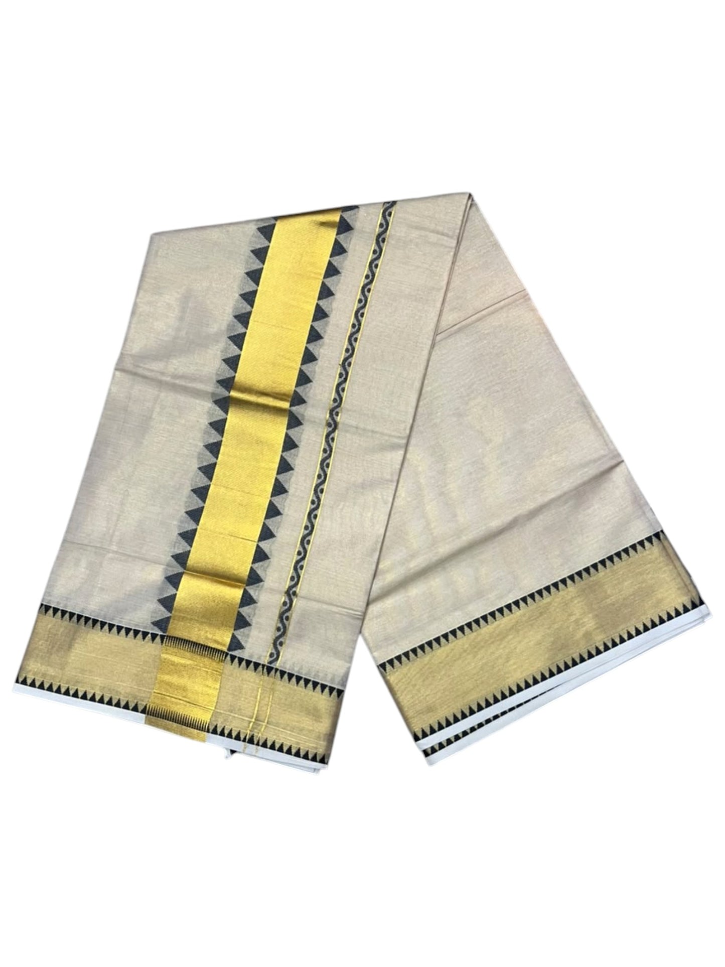 Southloom Kerala Tissue Kasavu Plain Saree with Black Temple Border SL456