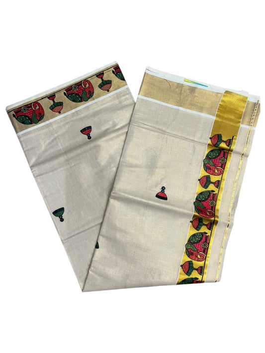 Southloom Tissue Kerala Kasavu Saree with Elephant Embroidery Design SL627