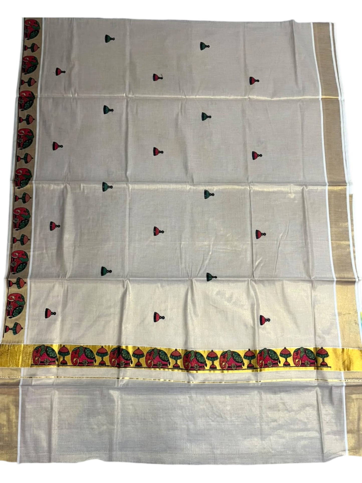 Southloom Tissue Kerala Kasavu Saree with Elephant Embroidery Design
