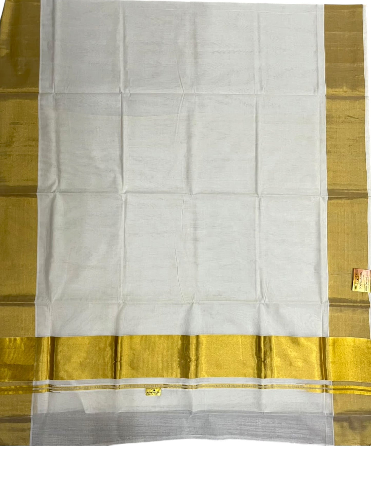 Southloom Super Premium Balaramapuram Handloom Cotton Saree Chutti Kara with Gold Kasavu and Gold Border In 5 Inch