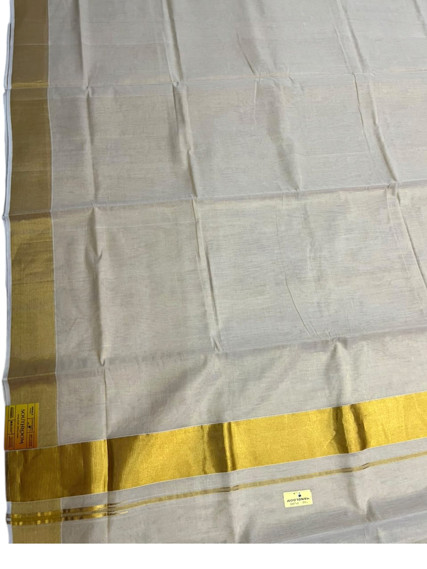 Southloom Super Premium Balaramapuram Handloom Tissue Saree Chutti Kara with Gold Kasavu and Gold Border In 3 Inch