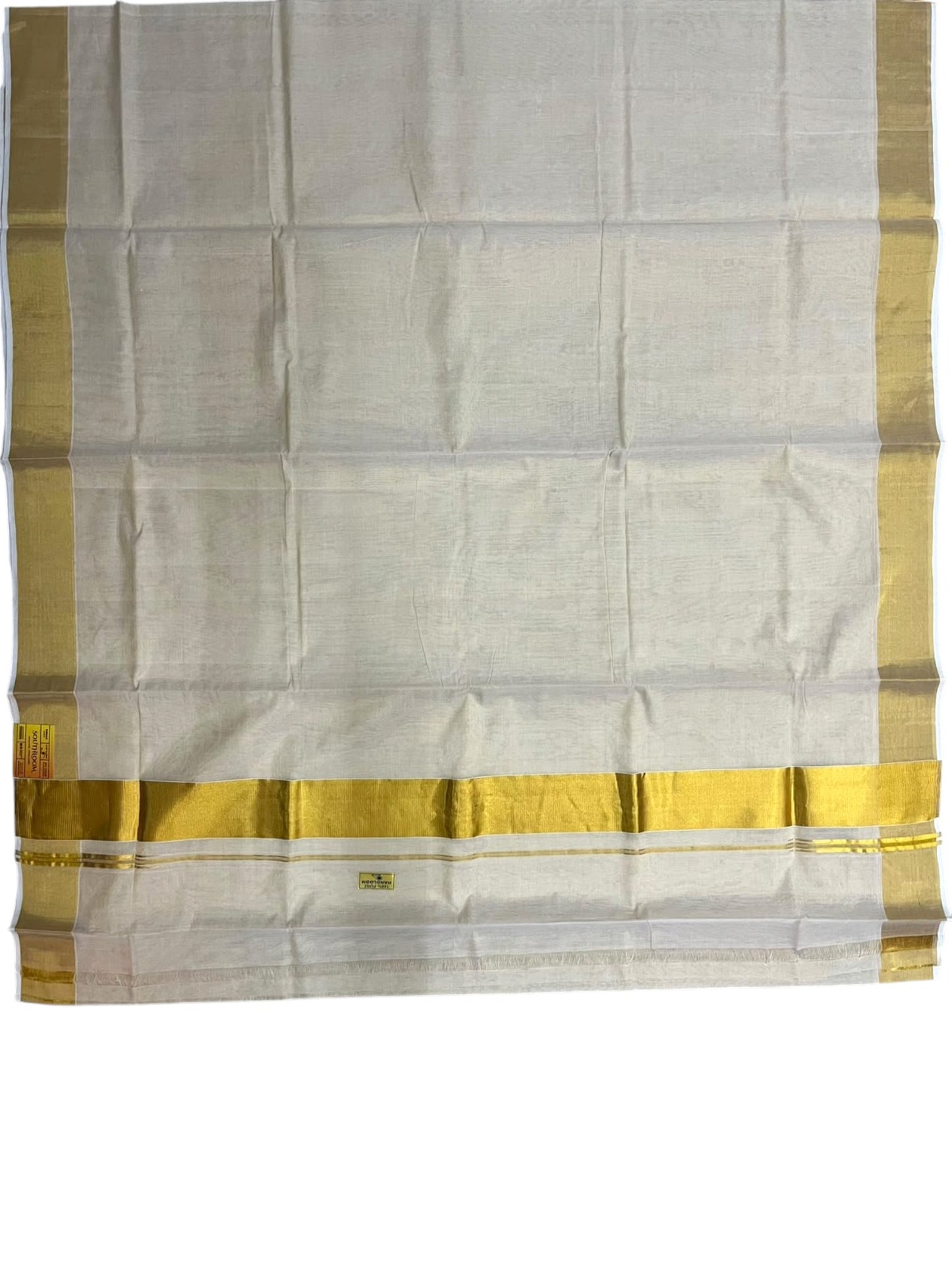 Southloom Super Premium Balaramapuram Handloom Tissue Saree Chutti Kara with Gold Kasavu and Gold Border In 3 Inch