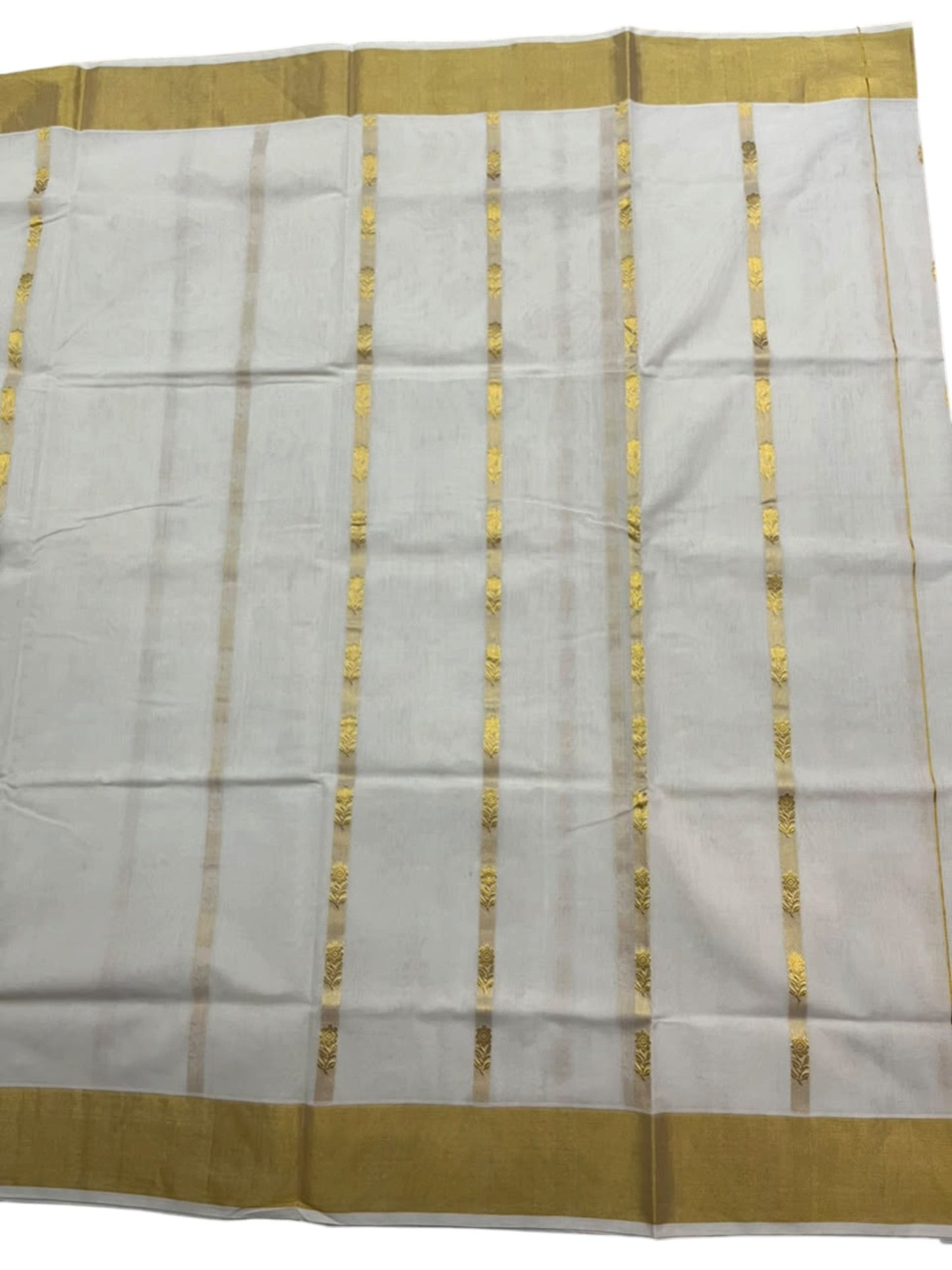 Southloom Super Premium Balaramapuram Handloom Cotton Saree With Golden Butta Works on Body And Borders