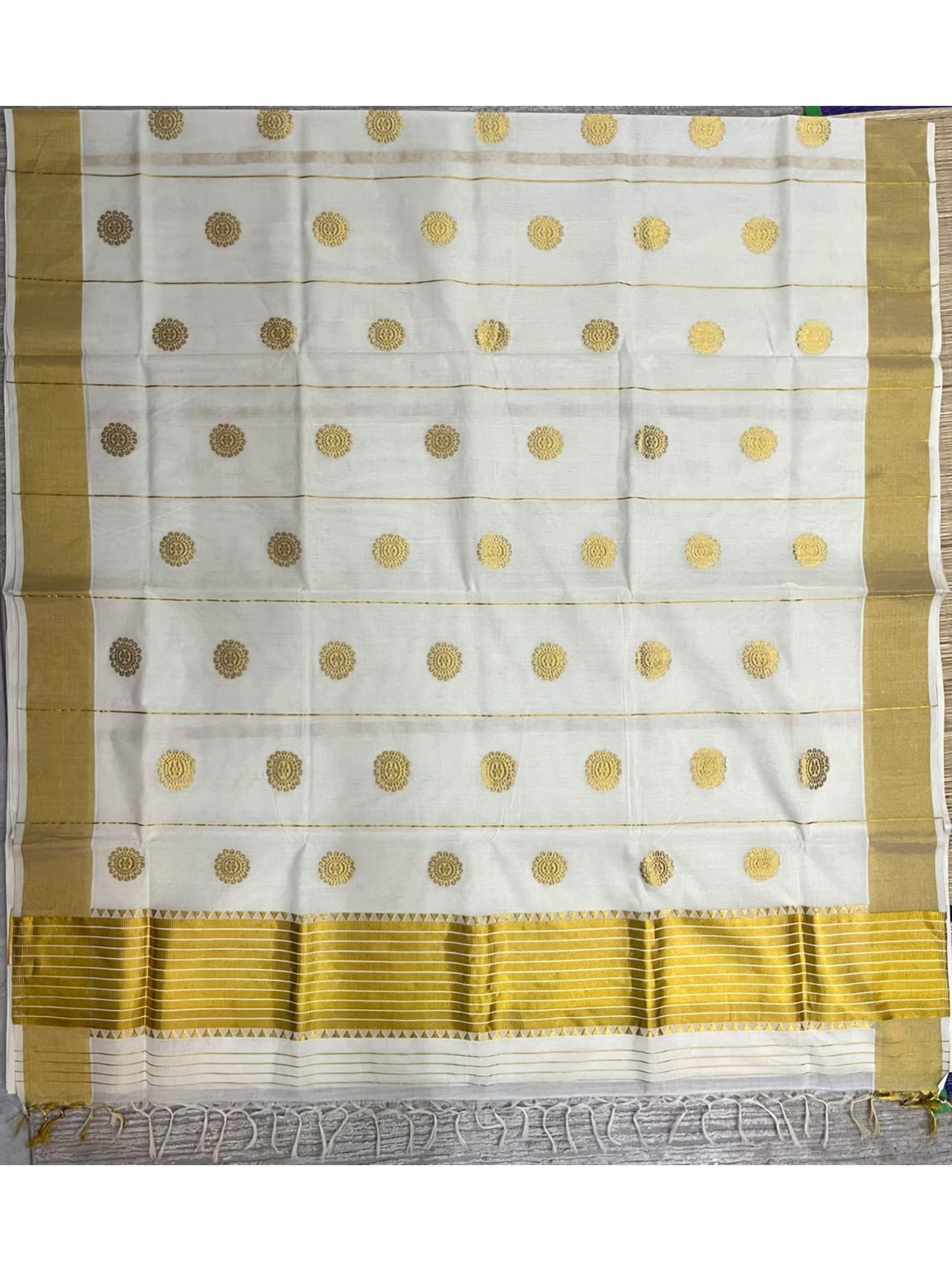 Southloom Super Premium Balaramapuram Handloom Cotton Saree With Golden Butta Works on Body And Borders