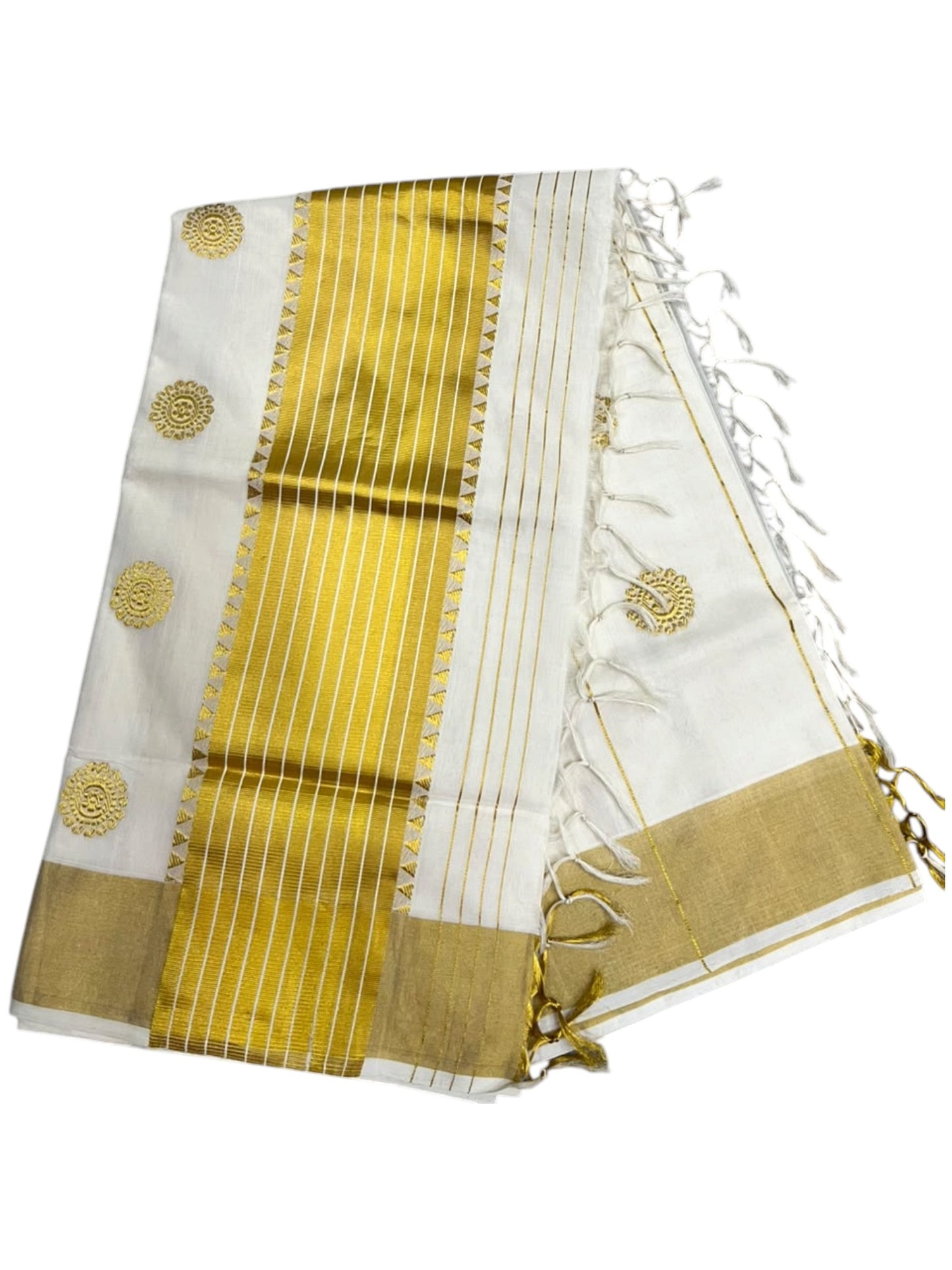 Southloom Super Premium Balaramapuram Handloom Cotton Saree With Golden Butta Works on Body And Borders