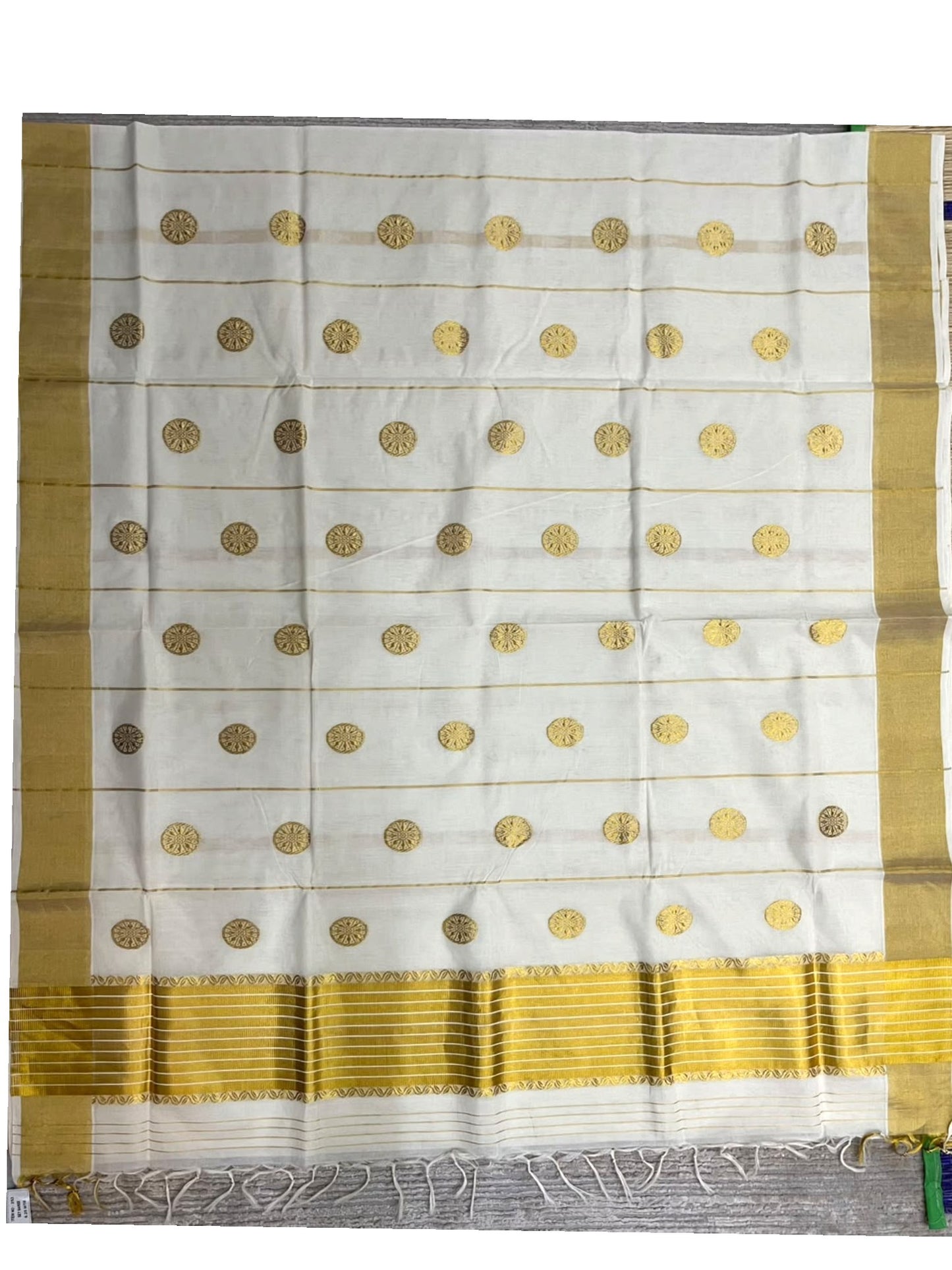 Southloom Super Premium Balaramapuram Handloom Cotton Saree With Golden Butta Works on Body And Borders