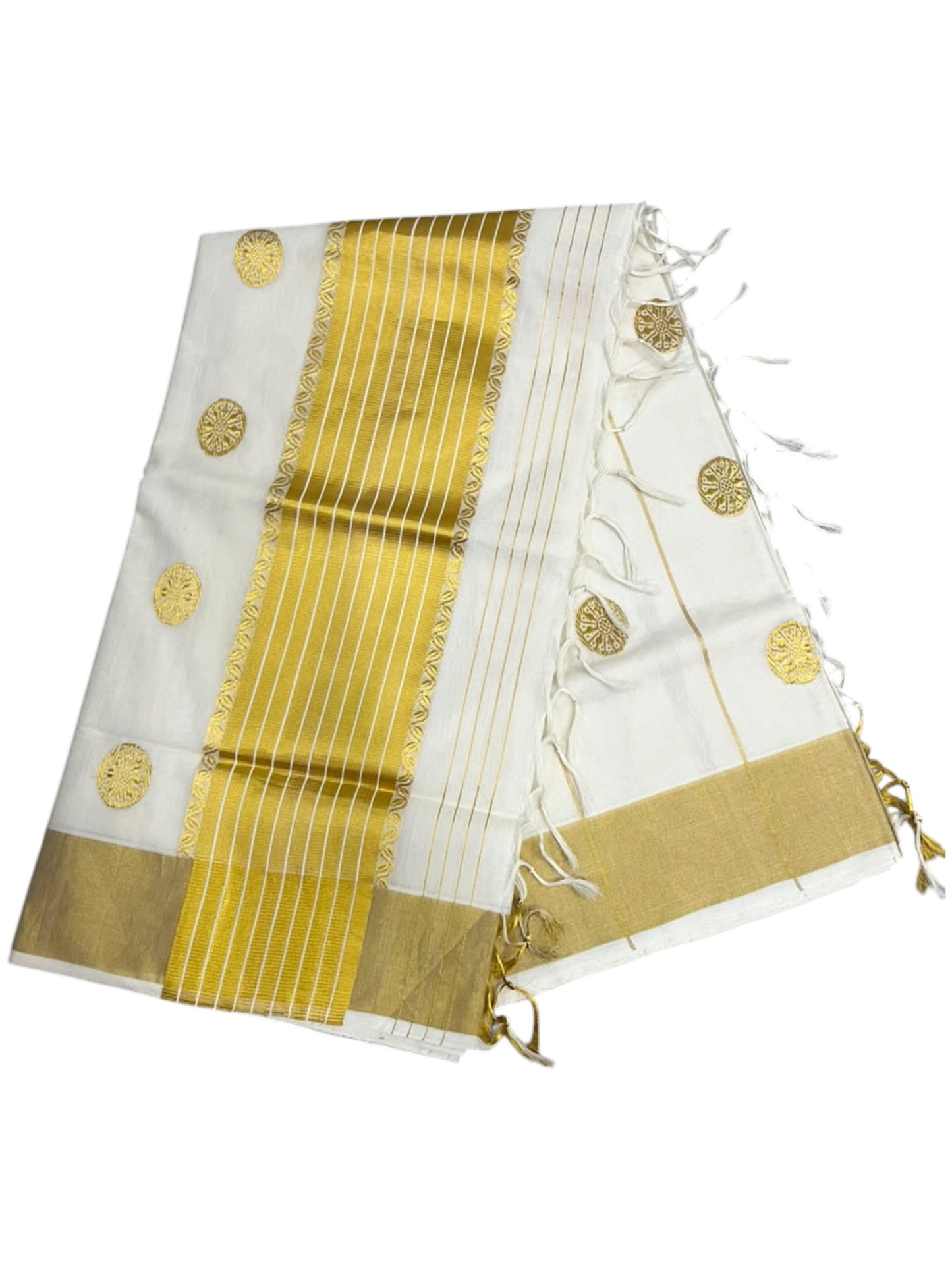 Southloom Super Premium Balaramapuram Handloom Cotton Saree With Golden Butta Works on Body And Borders