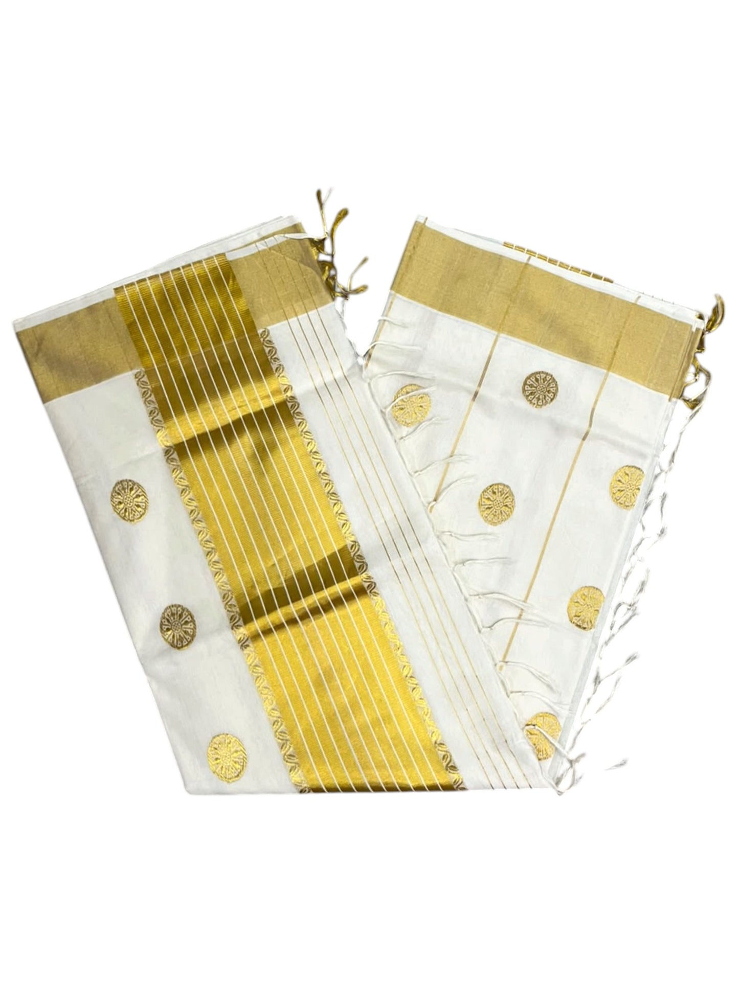 Southloom Super Premium Balaramapuram Handloom Cotton Saree With Golden Butta Works on Body And Borders