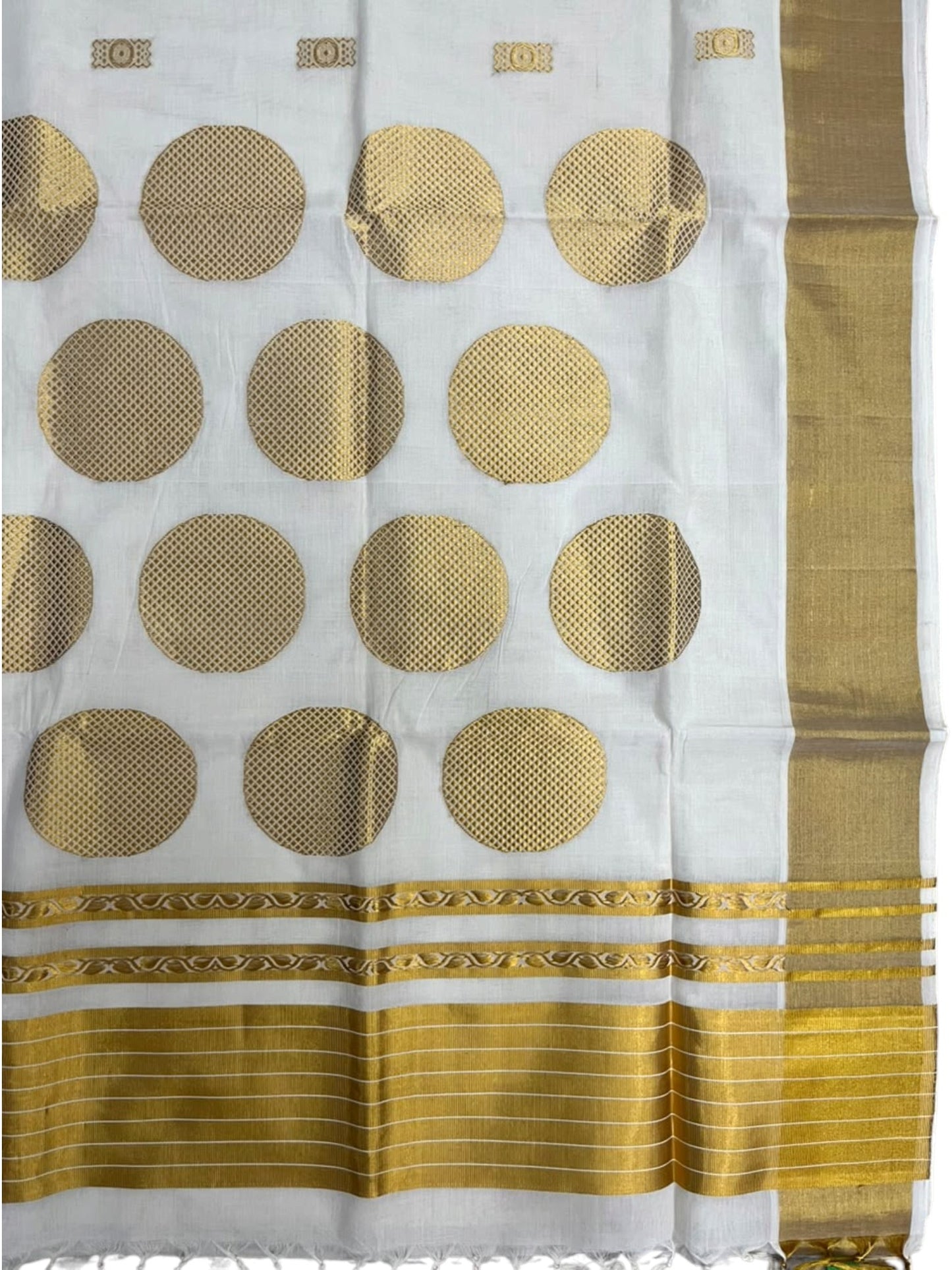 Southloom Super Premium Balaramapuram Handloom Cotton Saree With Golden Butta Works on Body and polka design on pallu