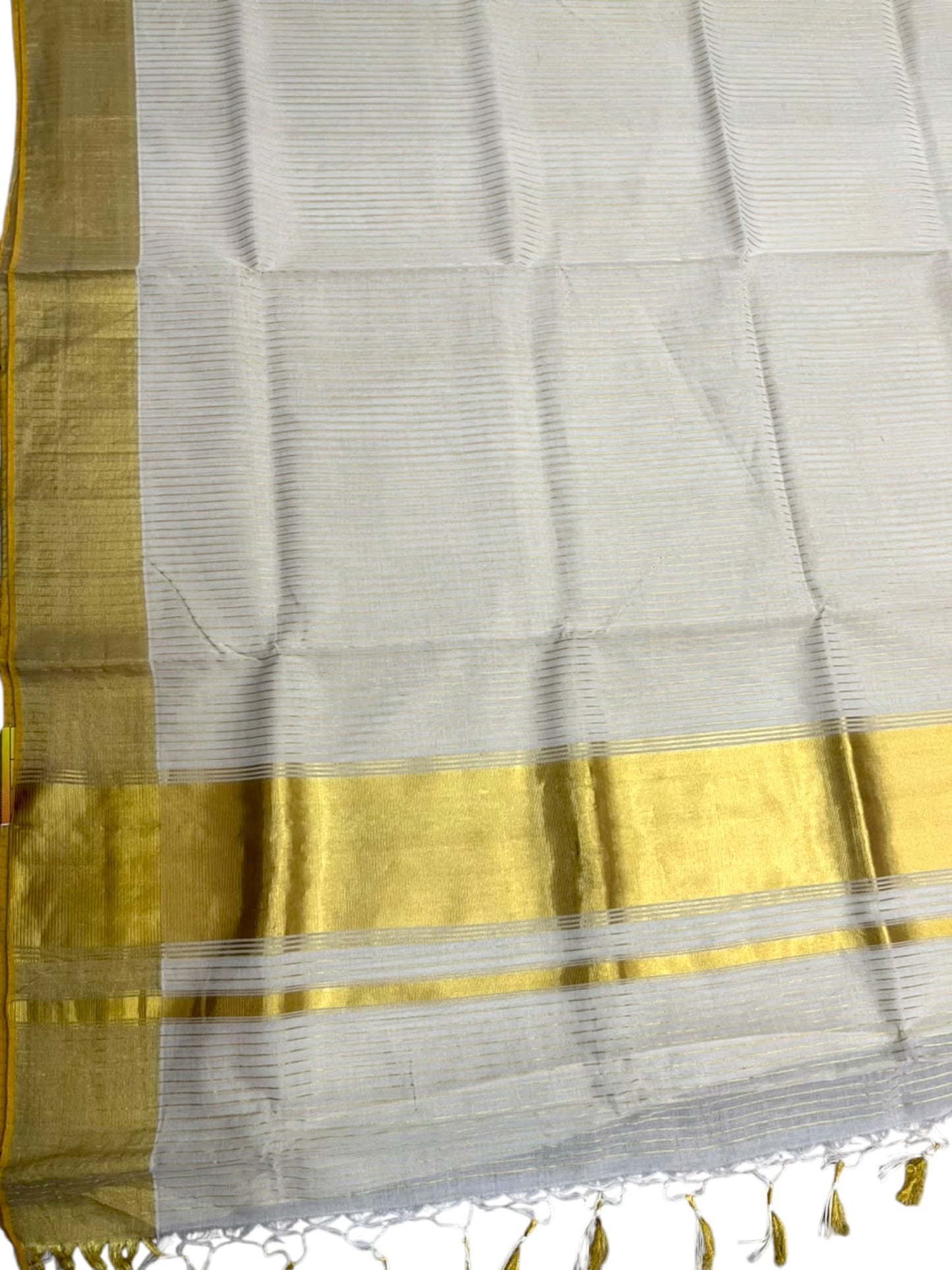 Southloom Super Premium Balaramapuram Handloom Cotton Saree with Stripes Design And Gold Kasavu on Border