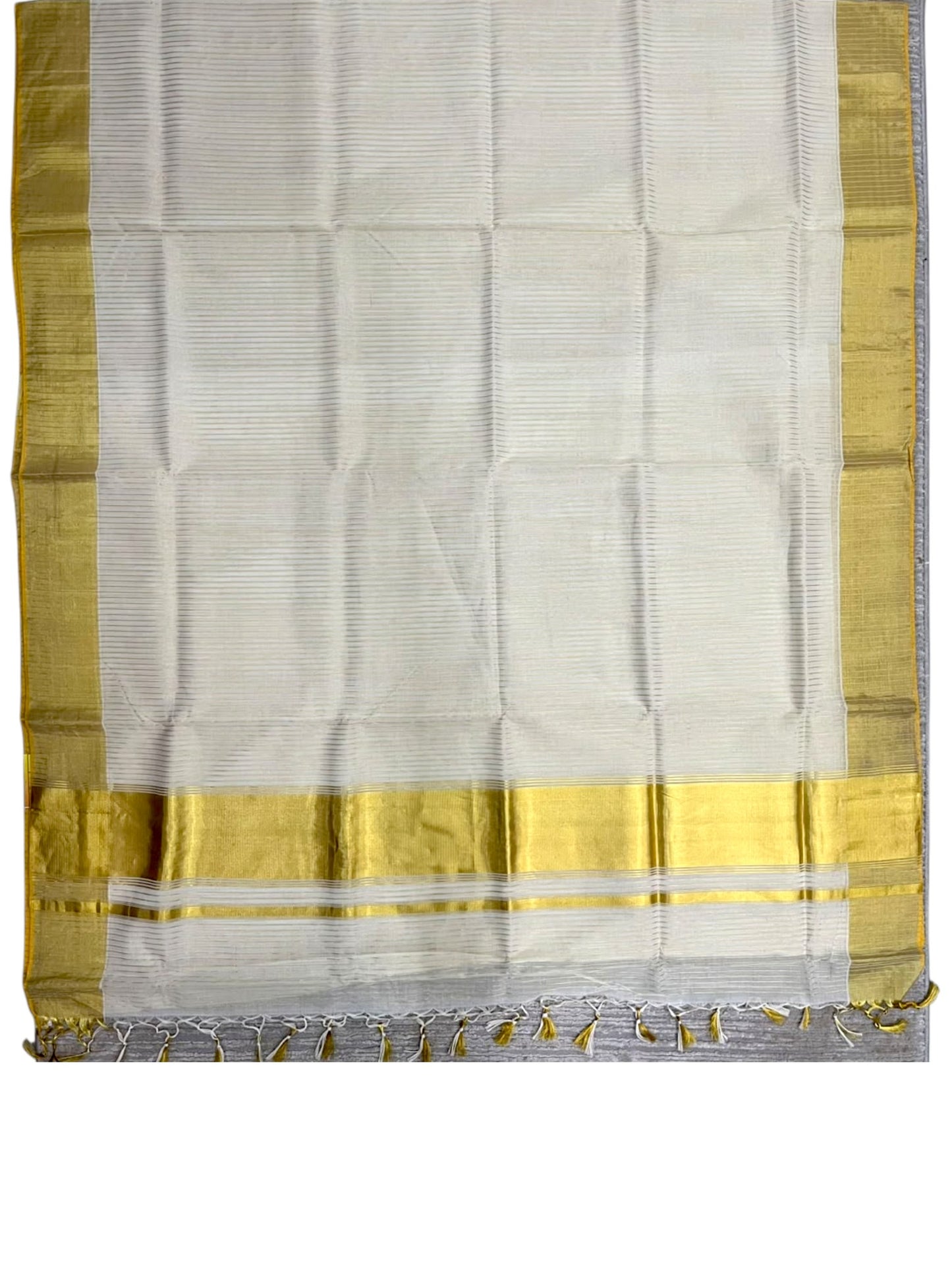 Southloom Super Premium Balaramapuram Handloom Cotton Saree with Stripes Design And Gold Kasavu on Border