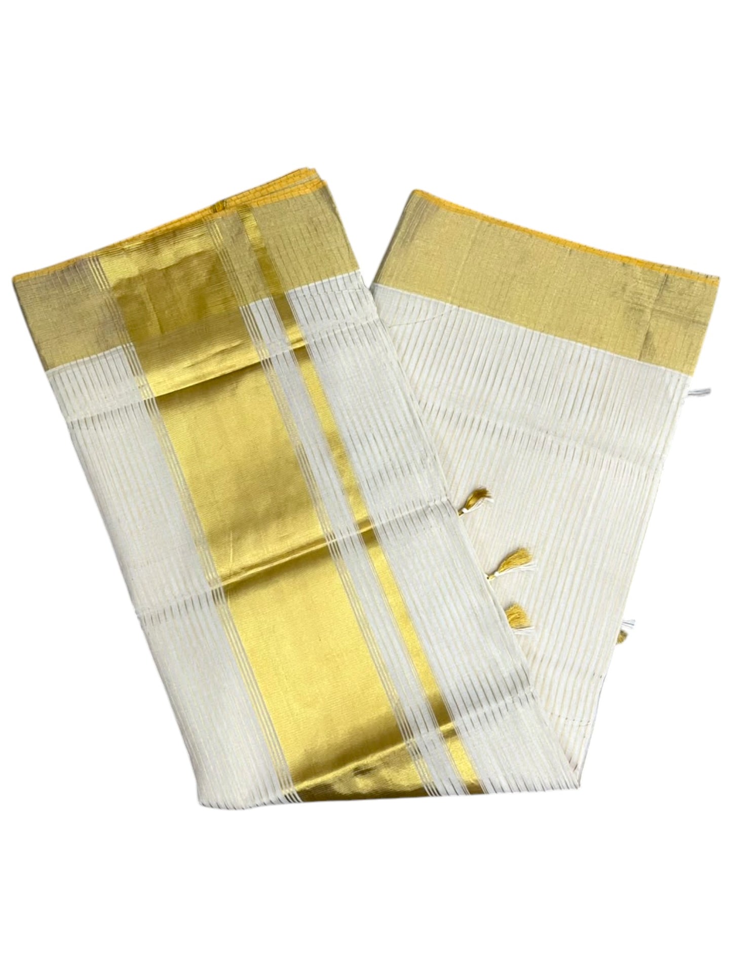 Southloom Super Premium Balaramapuram Handloom Cotton Saree with Stripes Design And Gold Kasavu on Border