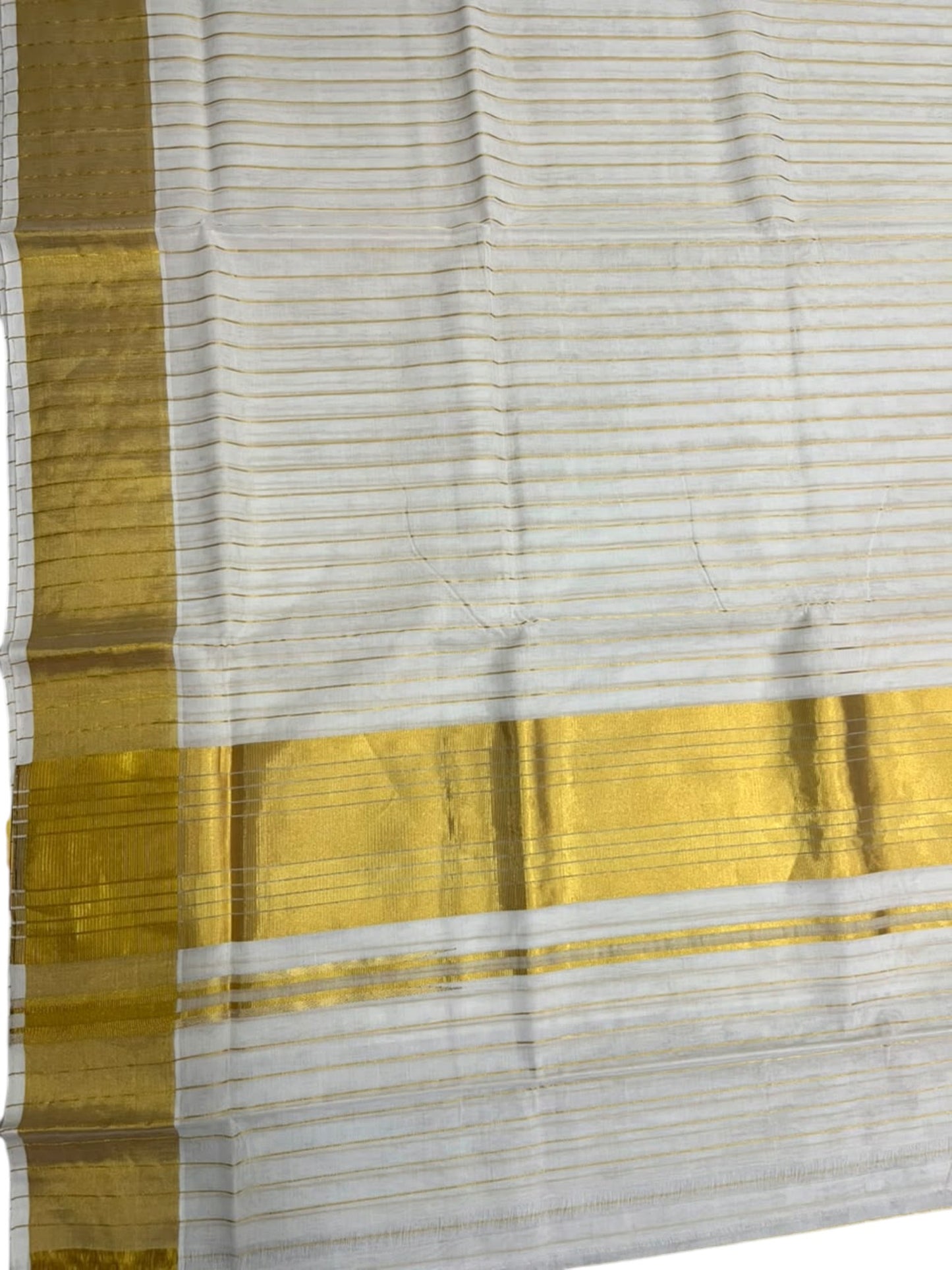 Southloom Super Premium Balaramapuram Handloom Cotton Saree with Stripes Design And Gold Kasavu on Border