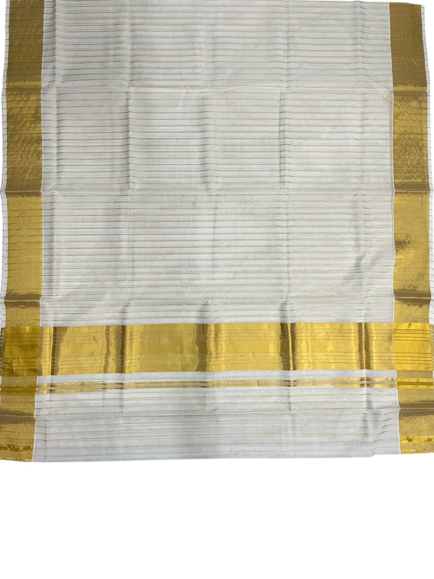 Southloom Super Premium Balaramapuram Handloom Cotton Saree with Stripes Design And Gold Kasavu on Border