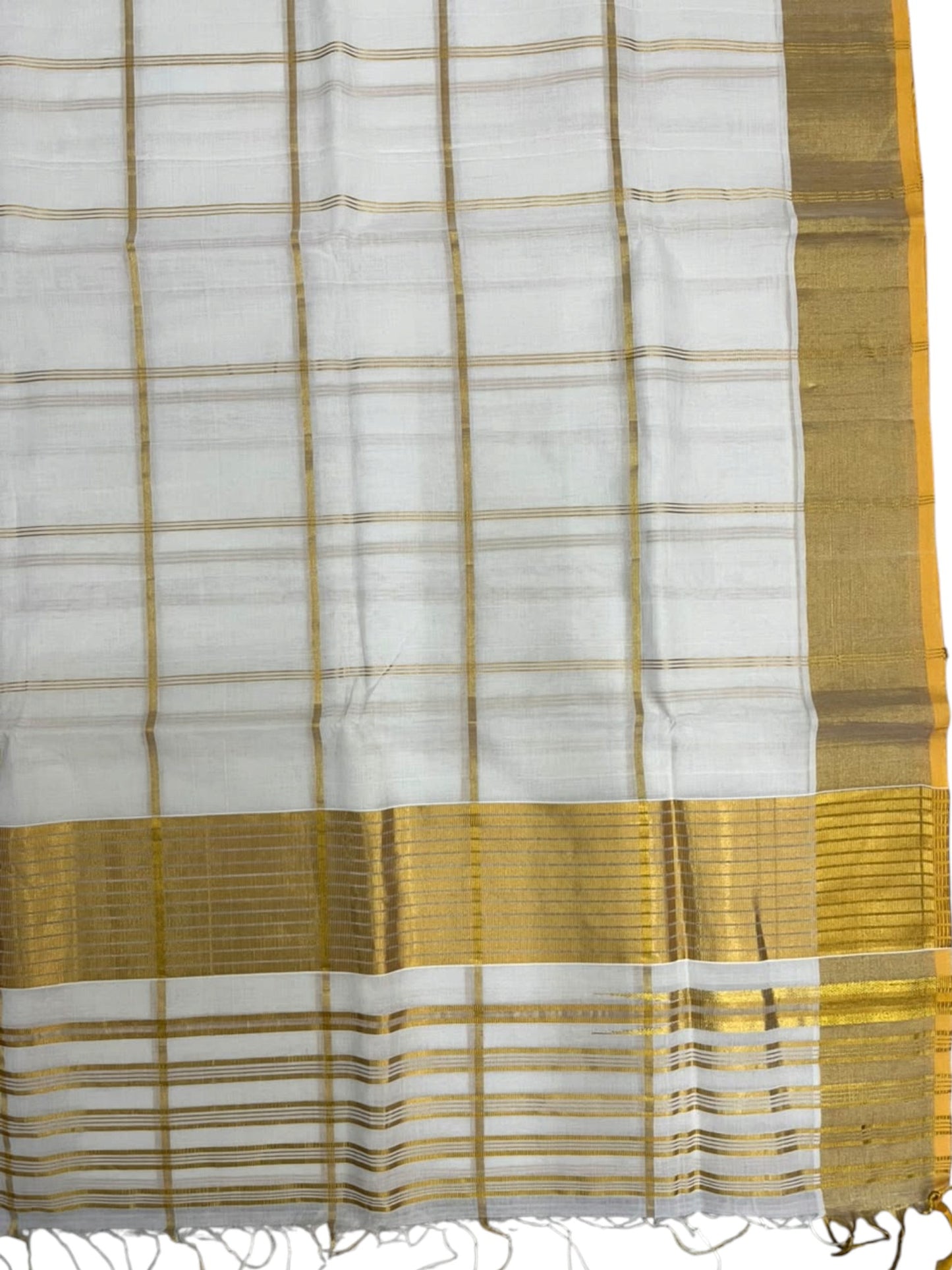 Southloom Super Premium Balaramapuram Handloom Cotton Saree with Check Design And Gold Kasavu on Border