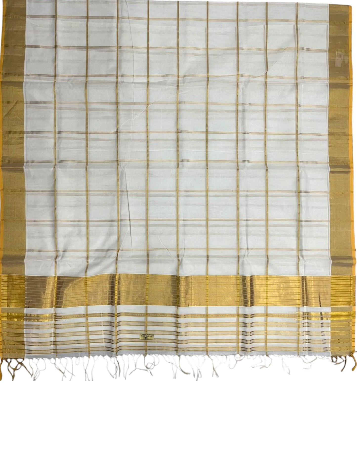 Southloom Super Premium Balaramapuram Handloom Cotton Saree with Check Design And Gold Kasavu on Border