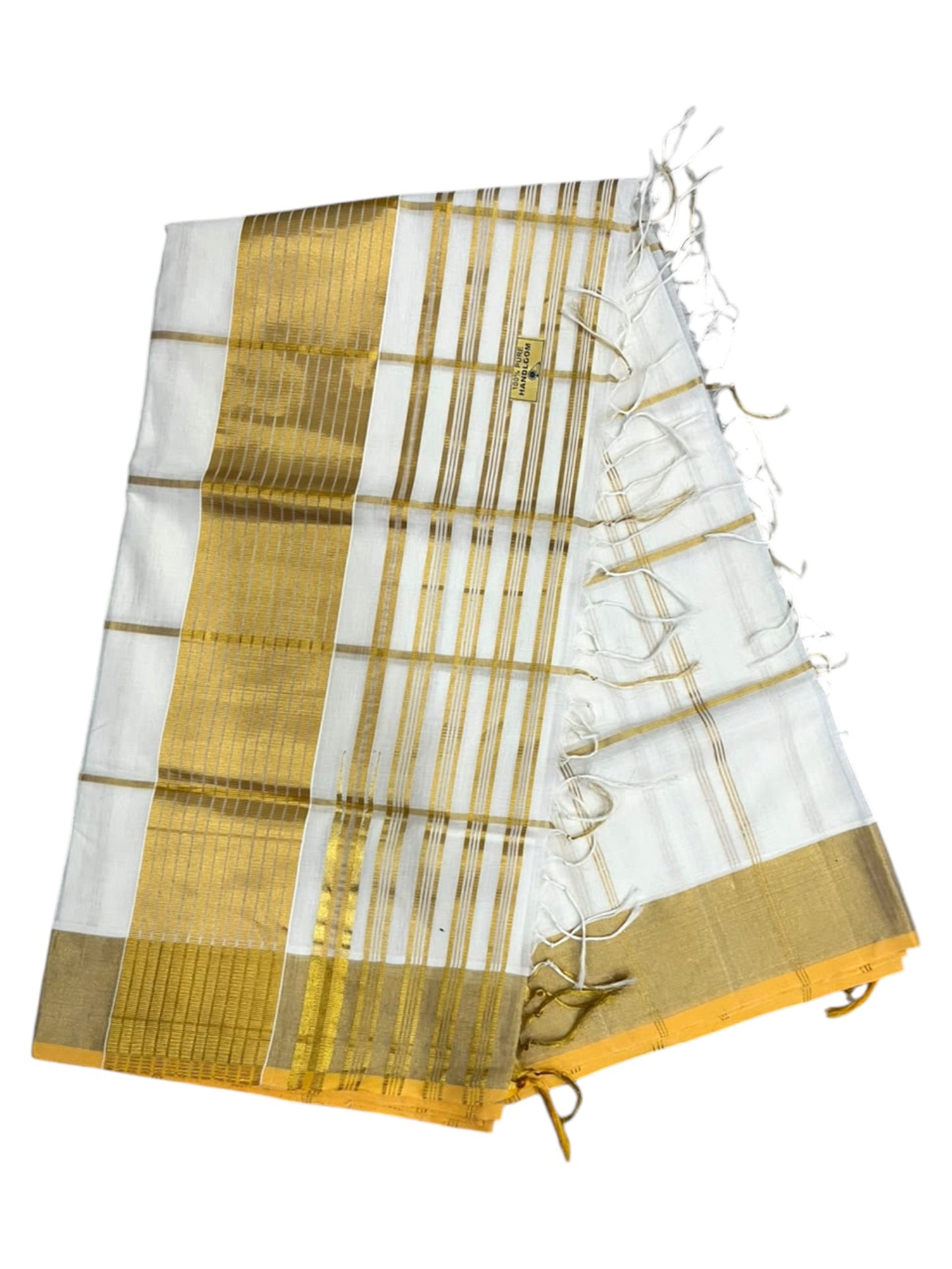 Southloom Super Premium Balaramapuram Handloom Cotton Saree with Check Design And Gold Kasavu on Border