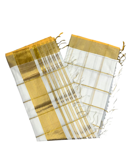 Southloom Super Premium Balaramapuram Handloom Cotton Saree with Check Design And Gold Kasavu on Border
