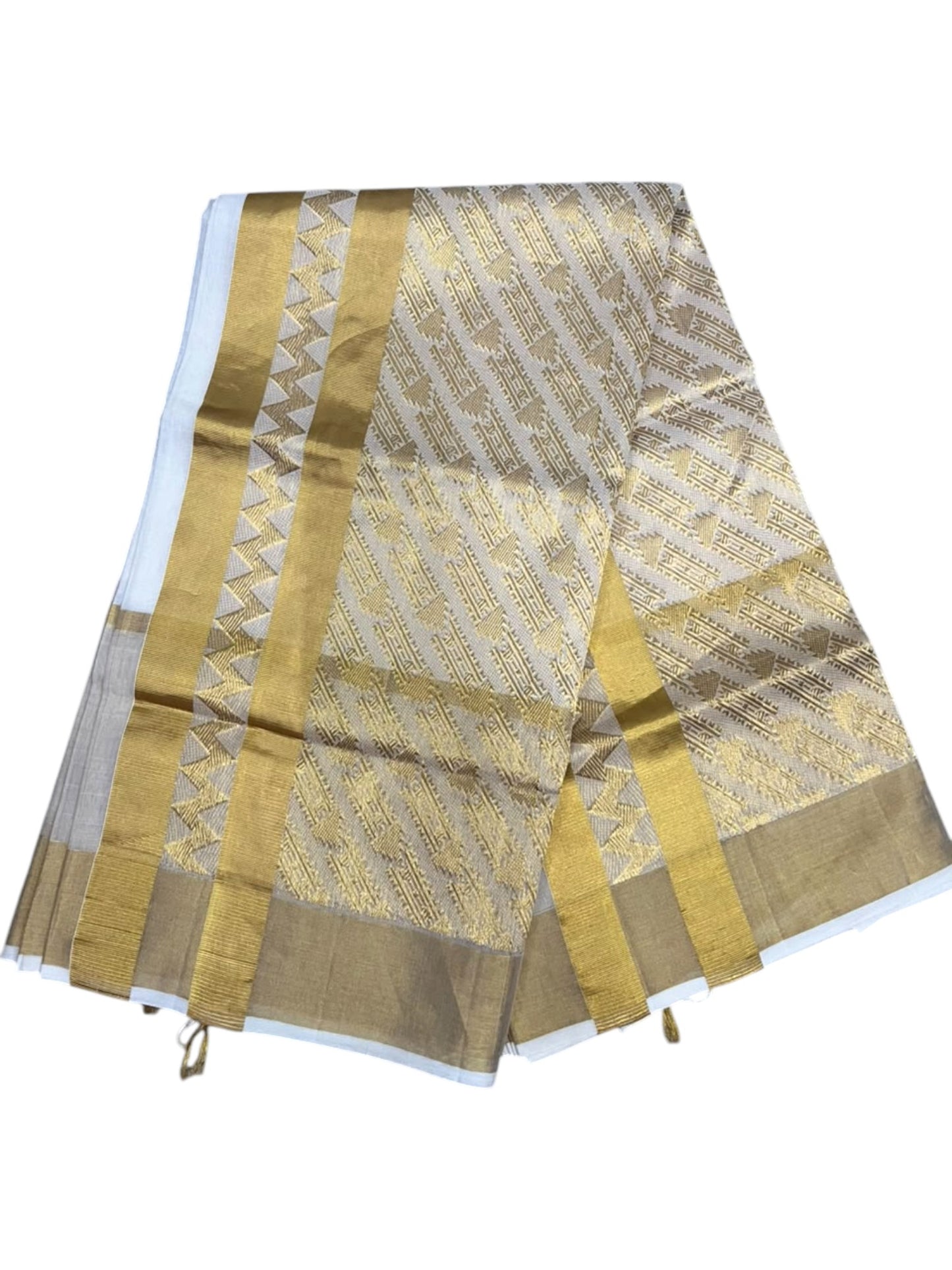 Southloom Super Premium Balaramapuram Handloom Cotton Saree With Golden Zari Works on Body and Temple Borders