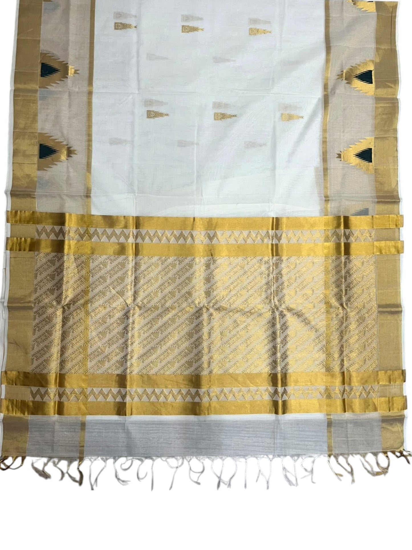 Southloom Super Premium Balaramapuram Handloom Cotton Saree With Golden Zari Works on Body and Temple Borders