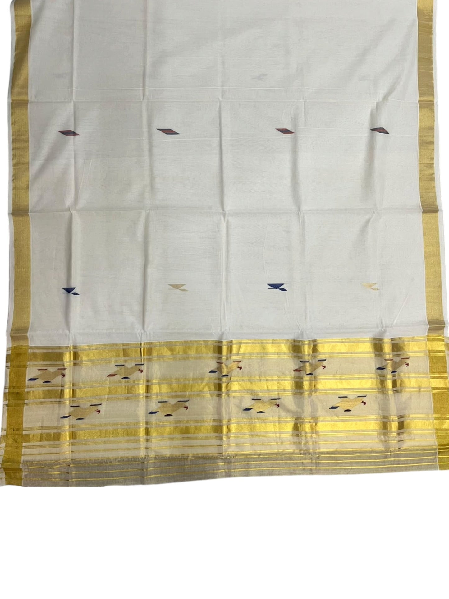 Southloom Super Premium Balaramapuram Handloom Cotton Saree With Golden Woven Works on Body and Borders