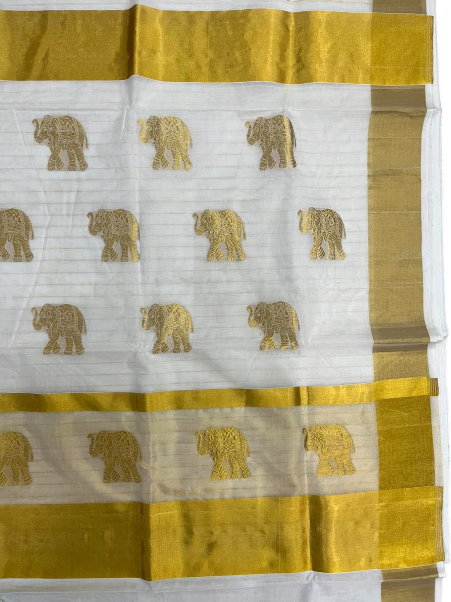 Southloom Super Premium Balaramapuram Handloom Cotton Stripes Saree With Elephant Zari Works on Body and Borders SL626