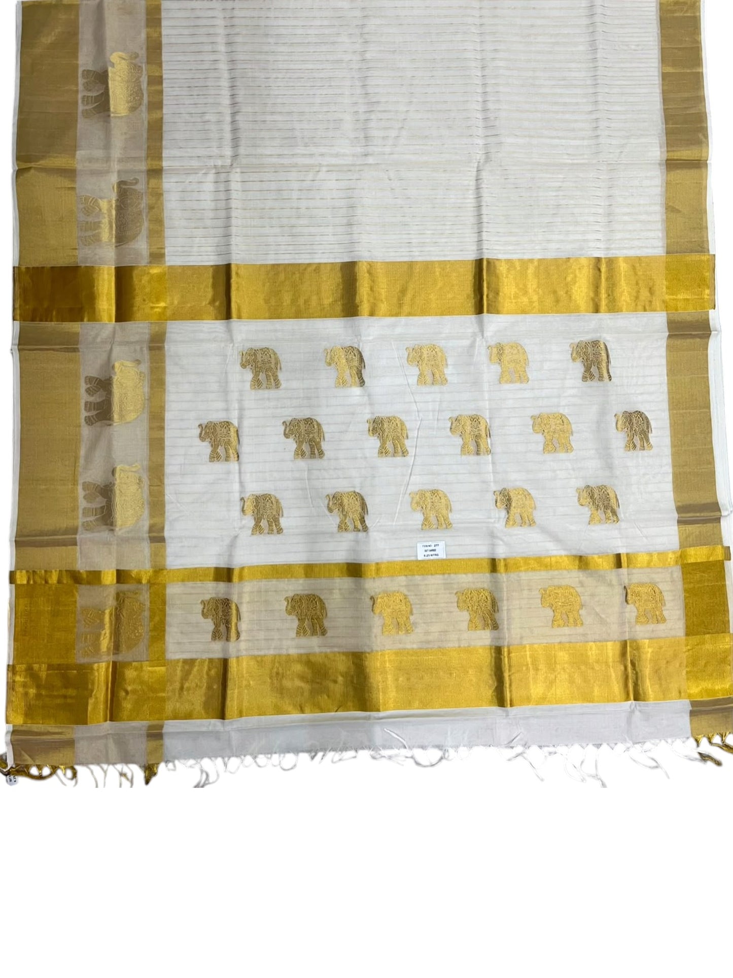 Southloom Super Premium Balaramapuram Handloom Cotton Stripes Saree With Elephant Zari Works on Body and Borders SL626