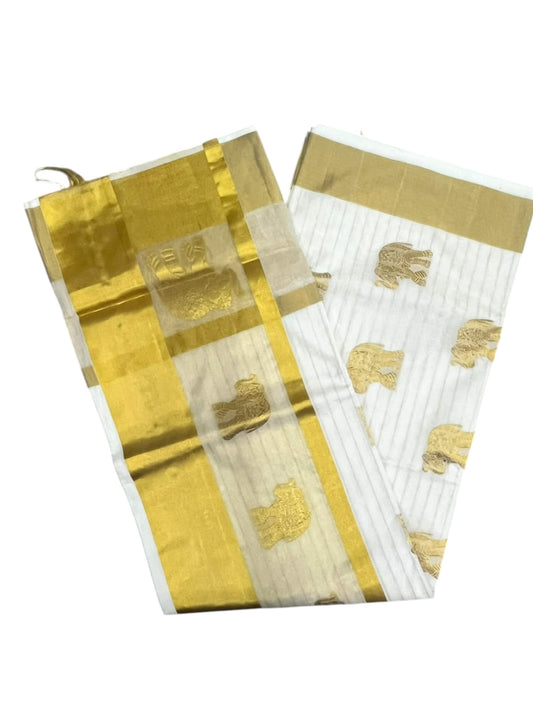 Southloom Super Premium Balaramapuram Handloom Cotton Stripes Saree With Elephant Zari Works on Body and Borders SL626