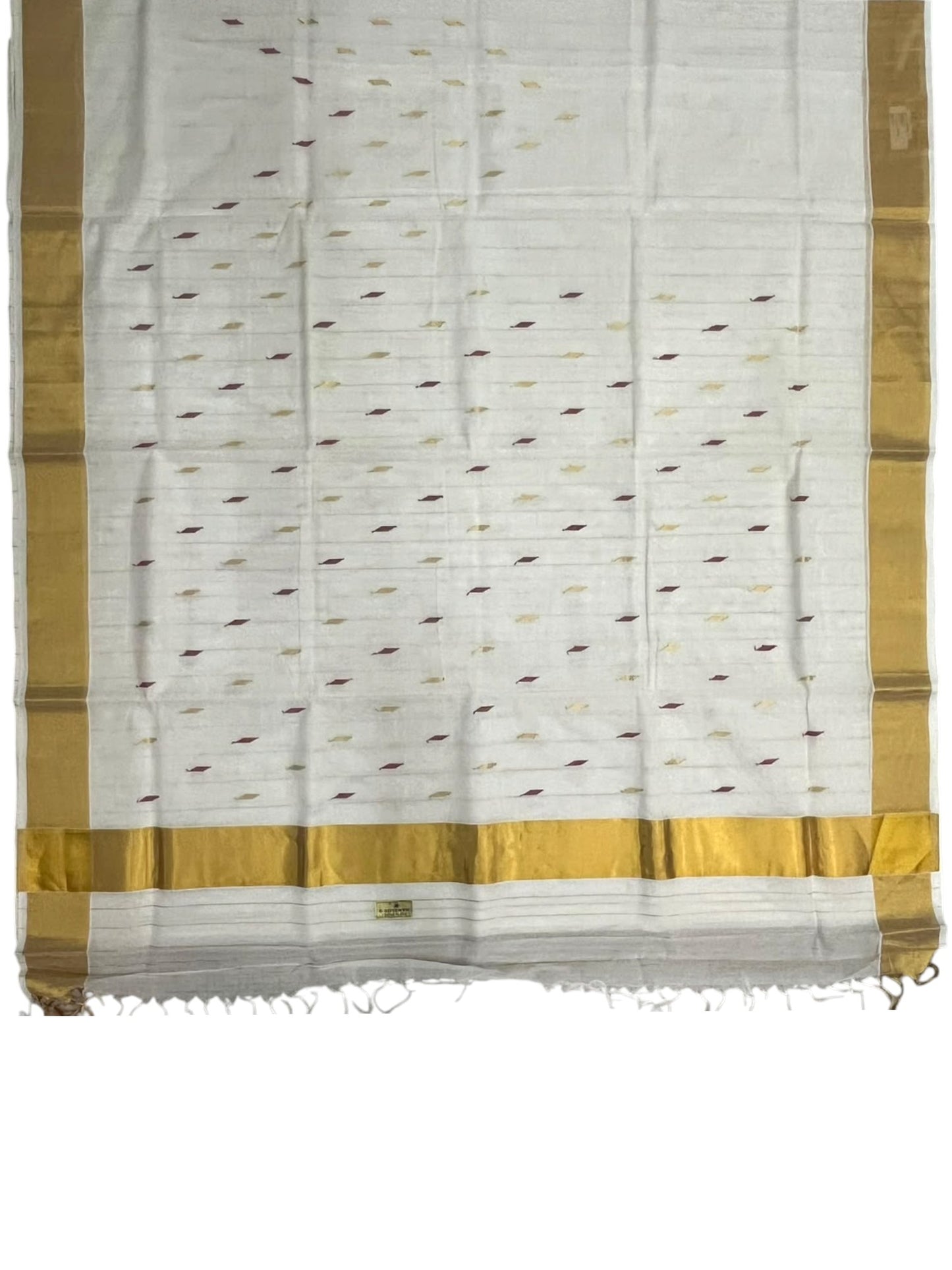 Southloom Super Premium Balaramapuram Handloom Cotton Stripes Saree With Gold And Maroon Woven Works on Body and Golden Zari Borders