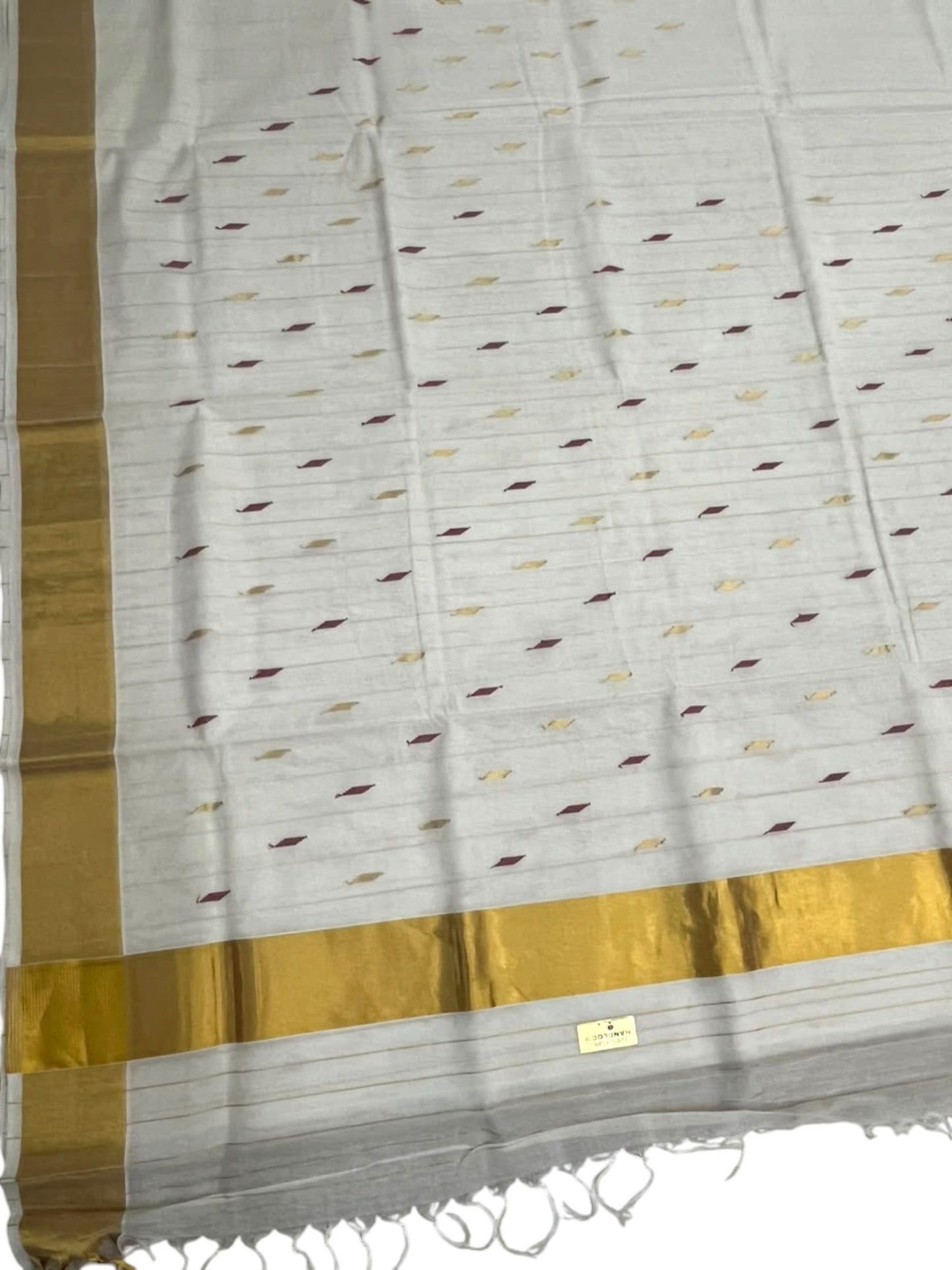 Southloom Super Premium Balaramapuram Handloom Cotton Stripes Saree With Gold And Maroon Woven Works on Body and Golden Zari Borders