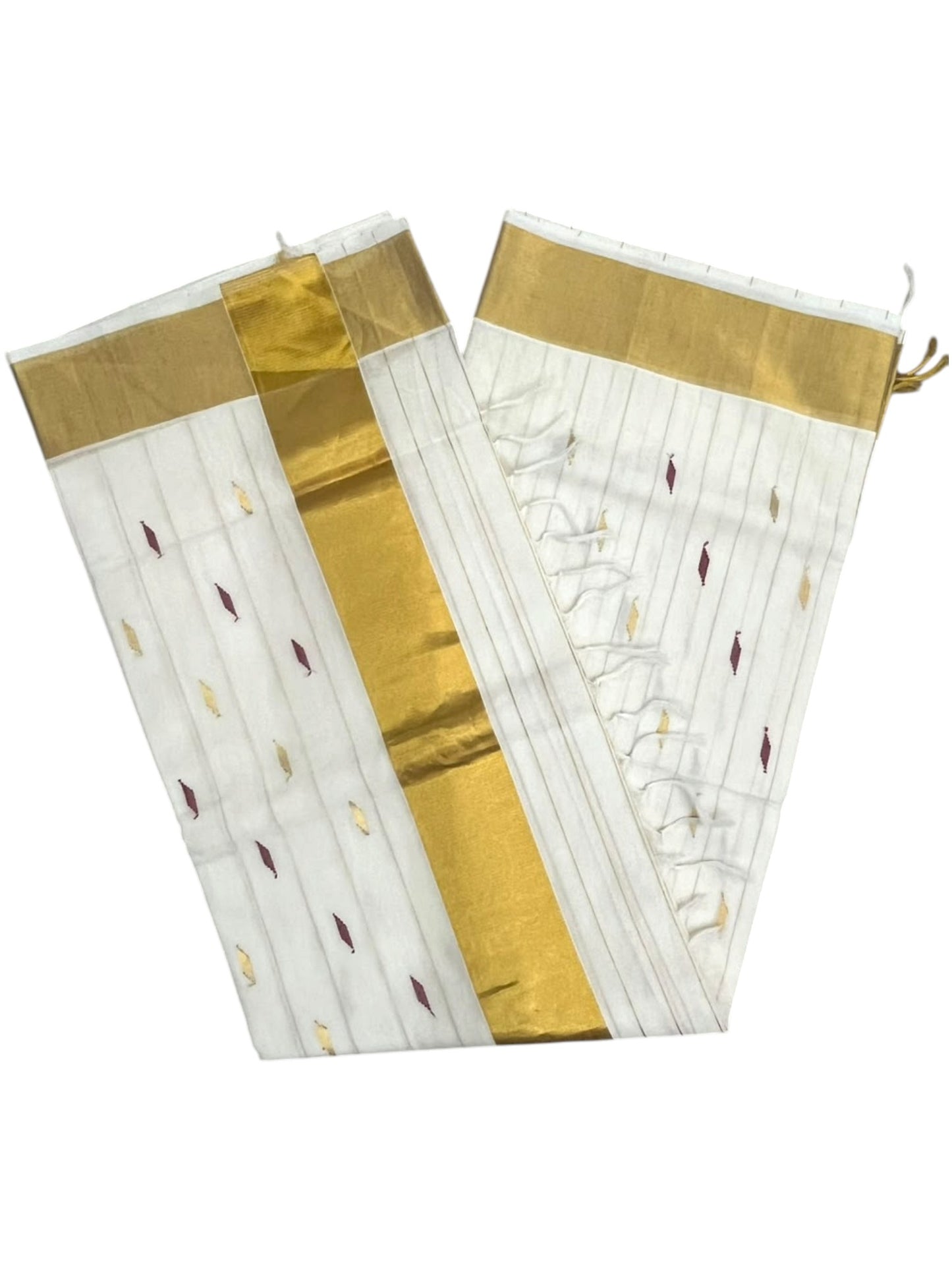 Southloom Super Premium Balaramapuram Handloom Cotton Stripes Saree With Gold And Maroon Woven Works on Body and Golden Zari Borders