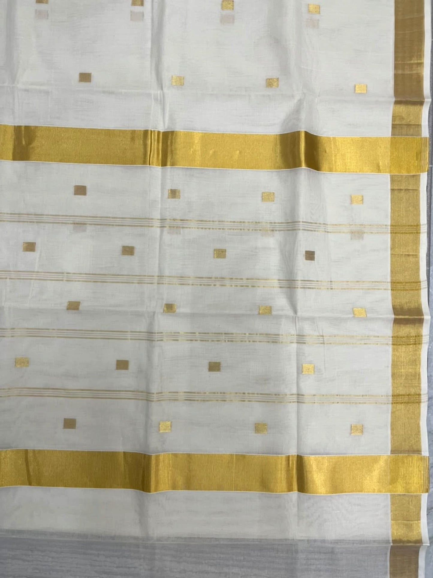 Southloom Super Premium Balaramapuram Handloom Cotton Stripes Saree With Golden Butta Works on Body and Borders