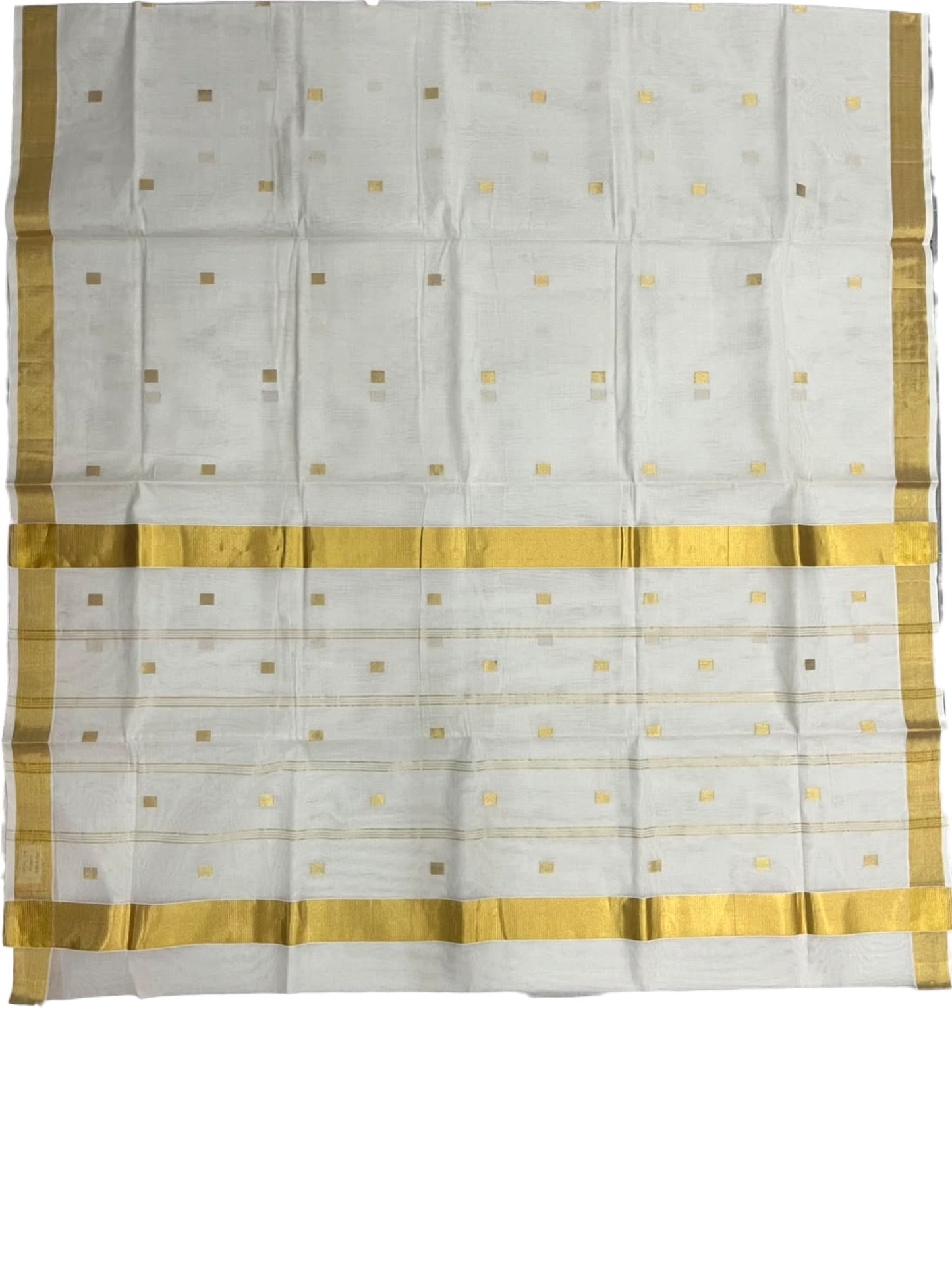 Southloom Super Premium Balaramapuram Handloom Cotton Stripes Saree With Golden Butta Works on Body and Borders