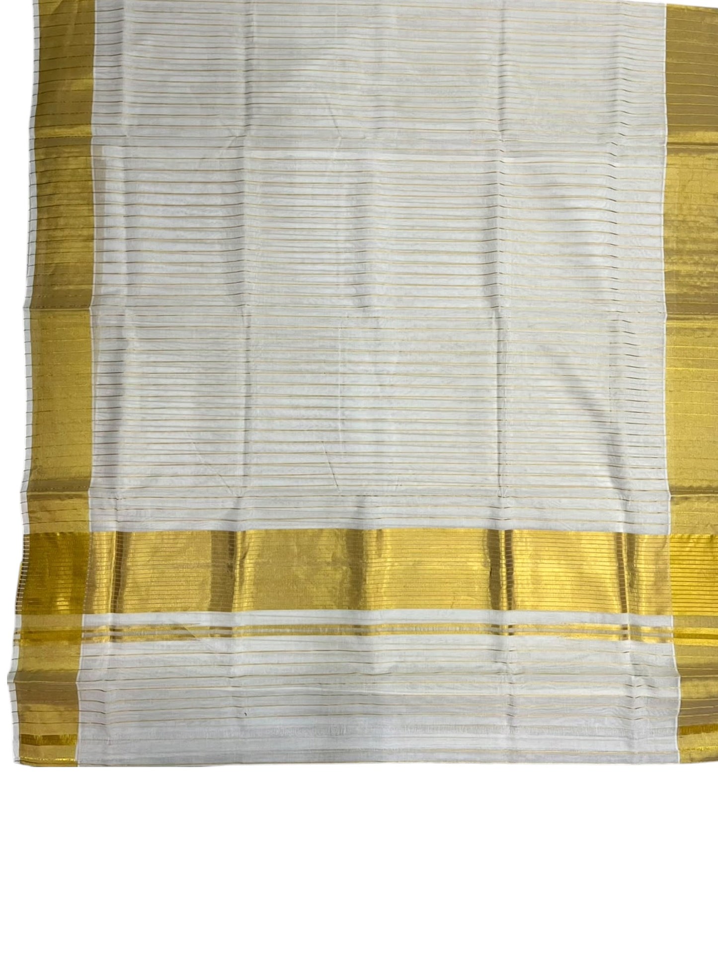 Southloom Super Premium Balaramapuram Handloom Cotton Saree with Stripes And Chutti Kara With Golden Kasavu on Body and Borders