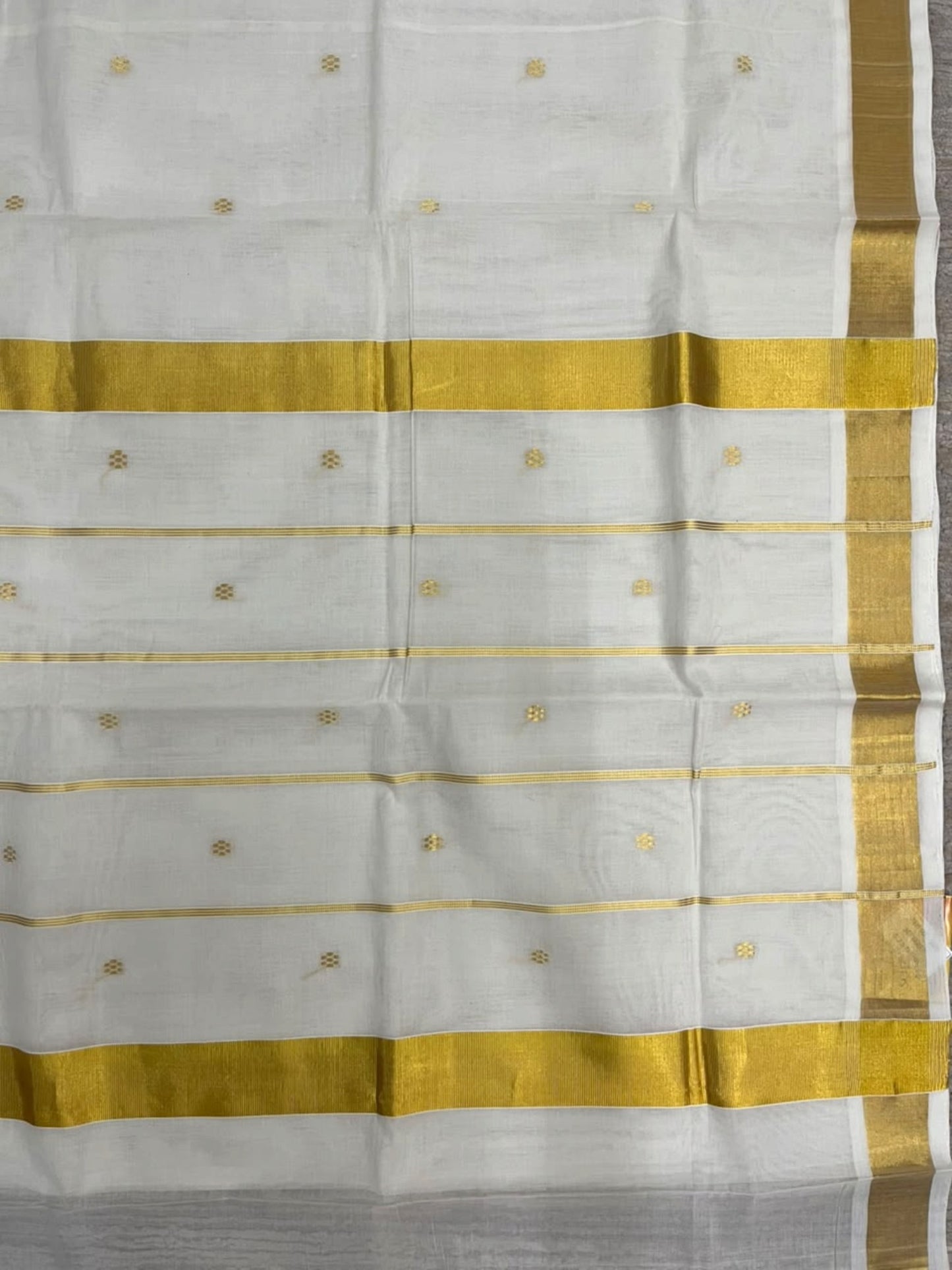 Southloom Super Premium Balaramapuram Handloom Cotton Saree with Stripes And Golden Butta Works on Body and Borders
