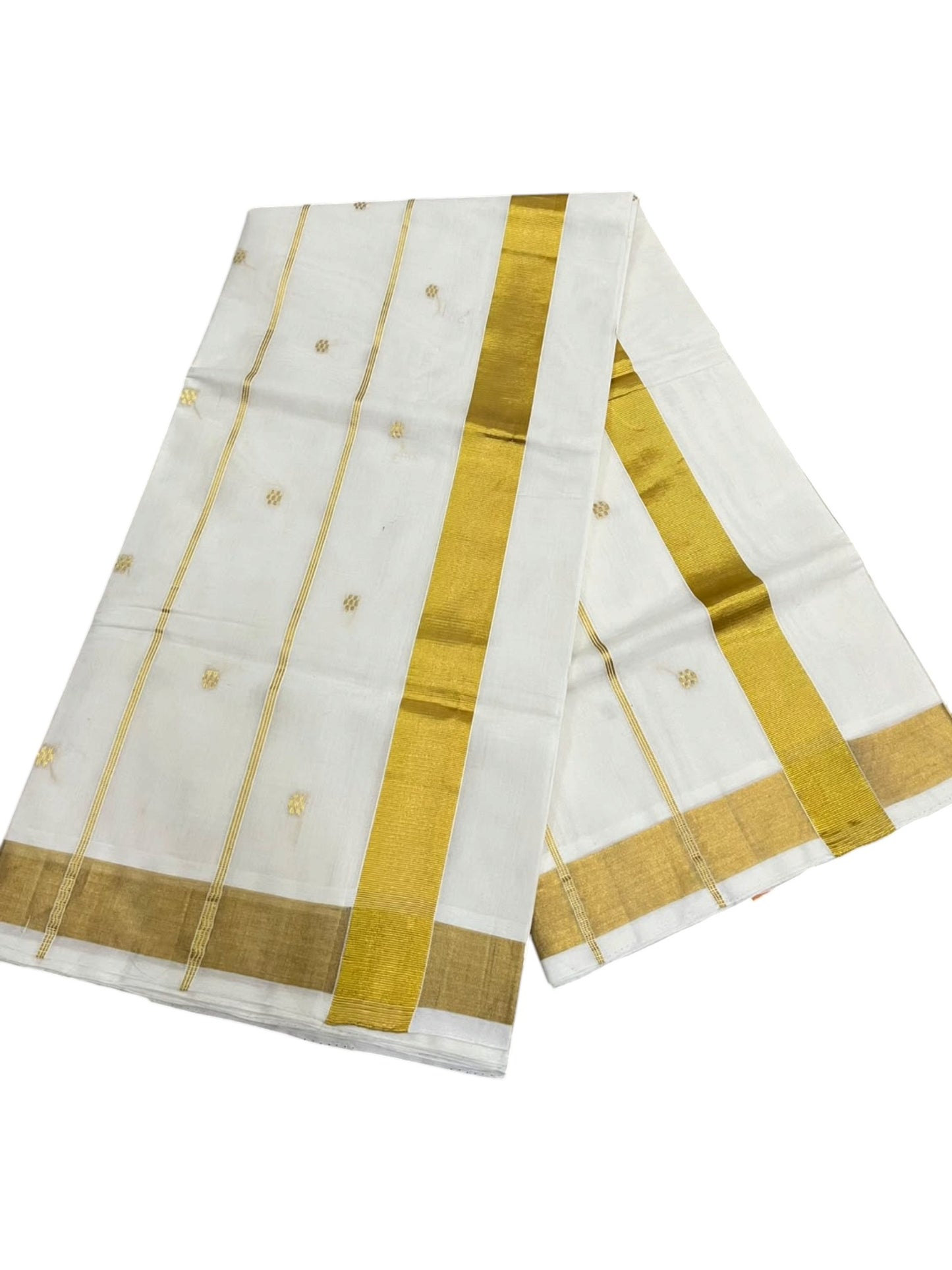 Southloom Super Premium Balaramapuram Handloom Cotton Saree with Stripes And Golden Butta Works on Body and Borders