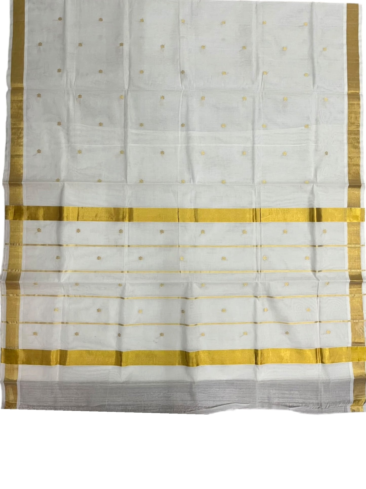 Southloom Super Premium Balaramapuram Handloom Cotton Saree with Stripes And Golden Butta Works on Body and Borders