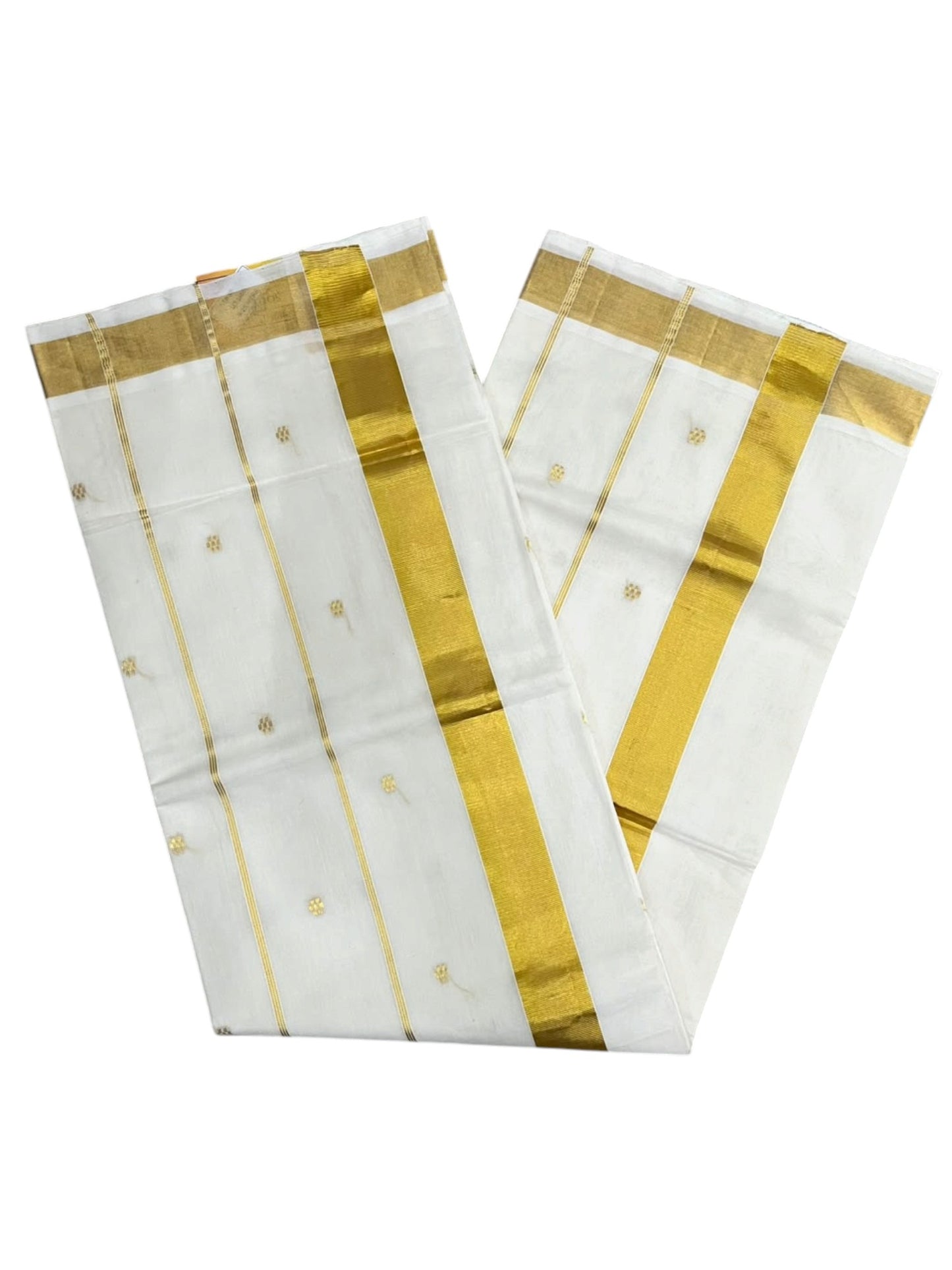 Southloom Super Premium Balaramapuram Handloom Cotton Saree with Stripes And Golden Butta Works on Body and Borders