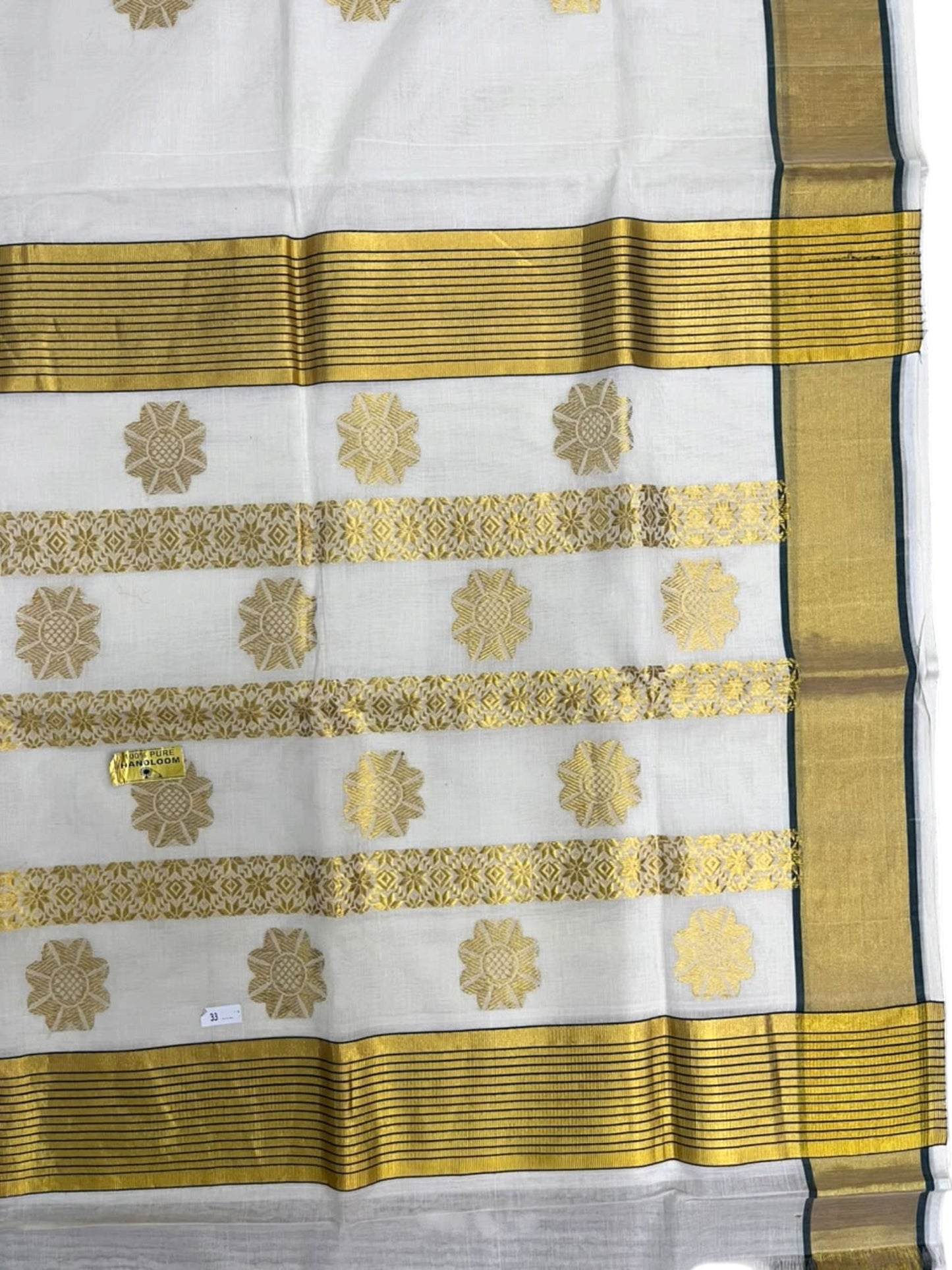 Southloom Super Premium Balaramapuram Handloom Cotton Saree with Golden Butta Works on Body and Borders In Green
