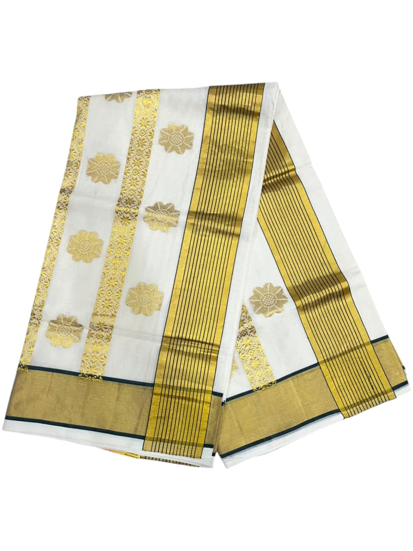 Southloom Super Premium Balaramapuram Handloom Cotton Saree with Golden Butta Works on Body and Borders In Green