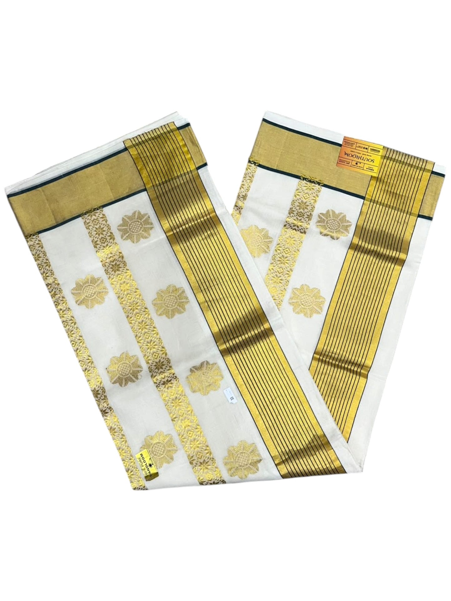 Southloom Super Premium Balaramapuram Handloom Cotton Saree with Golden Butta Works on Body and Borders In Green