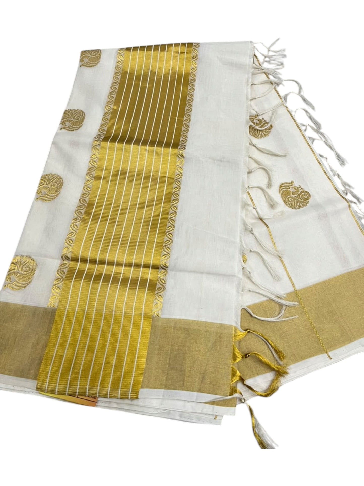 Southloom Super Premium Balaramapuram Handloom Cotton Saree with Peacock Golden Zari Design on Body and Borders