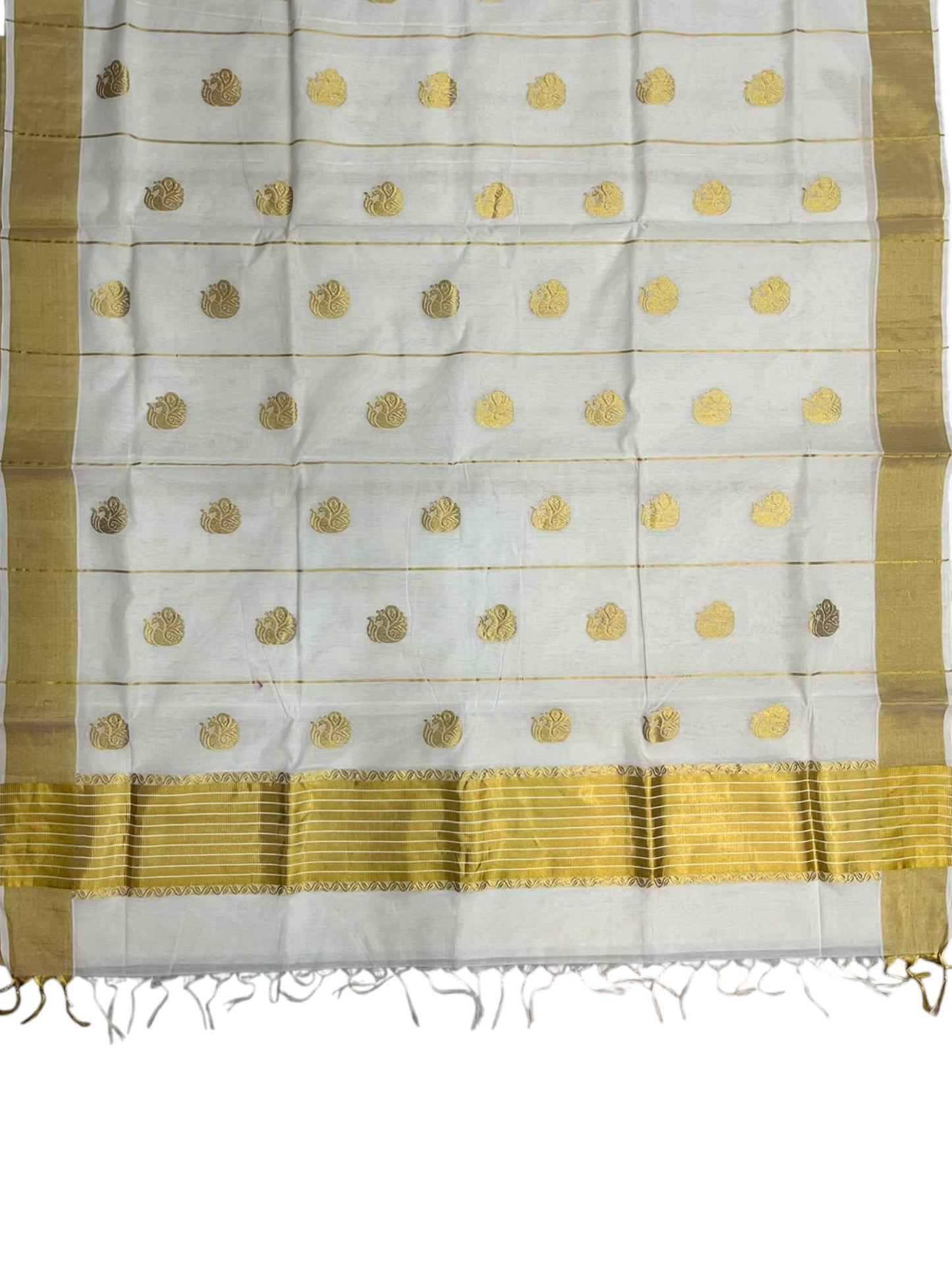 Southloom Super Premium Balaramapuram Handloom Cotton Saree with Peacock Golden Zari Design on Body and Borders