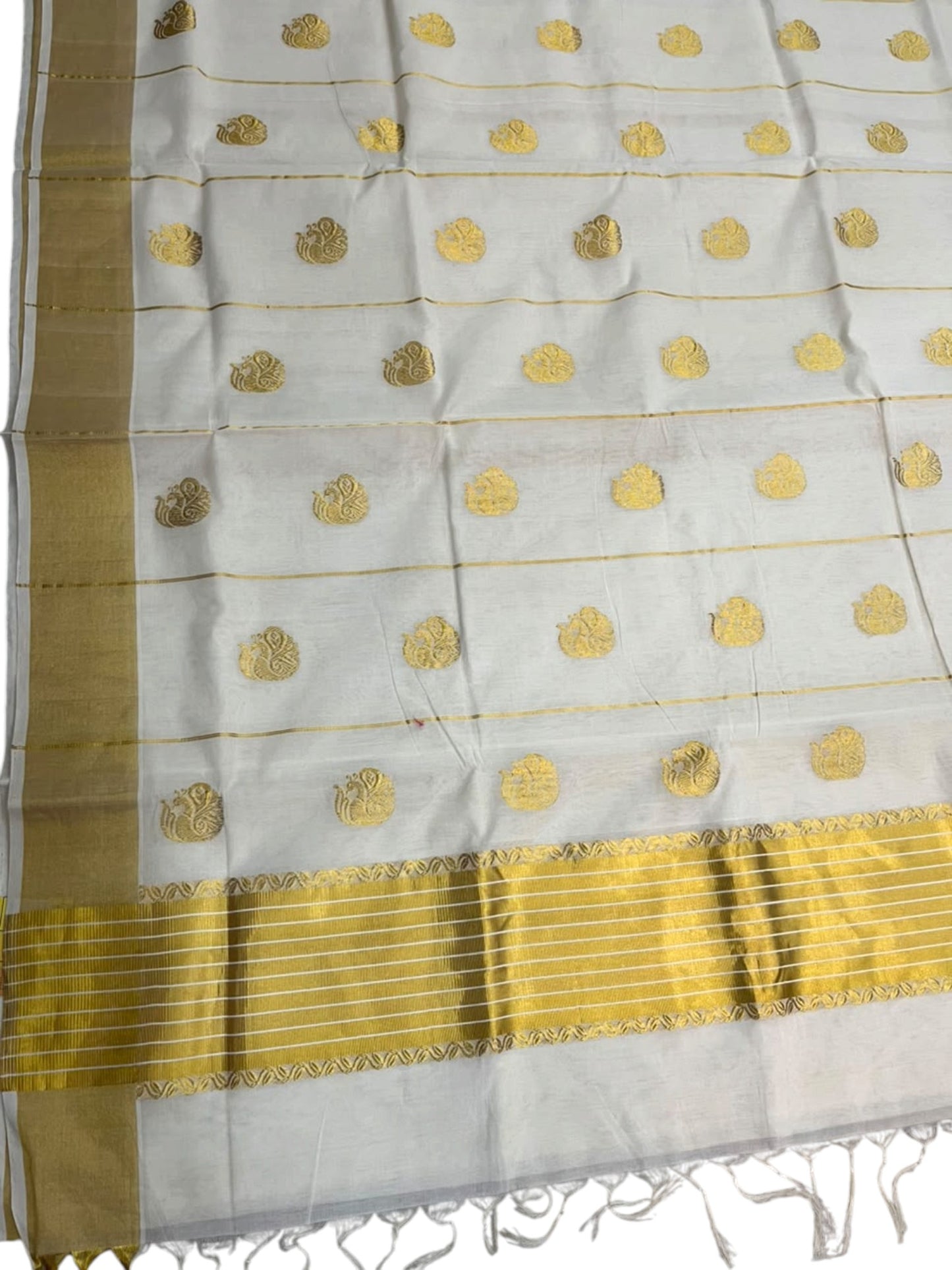 Southloom Super Premium Balaramapuram Handloom Cotton Saree with Peacock Golden Zari Design on Body and Borders