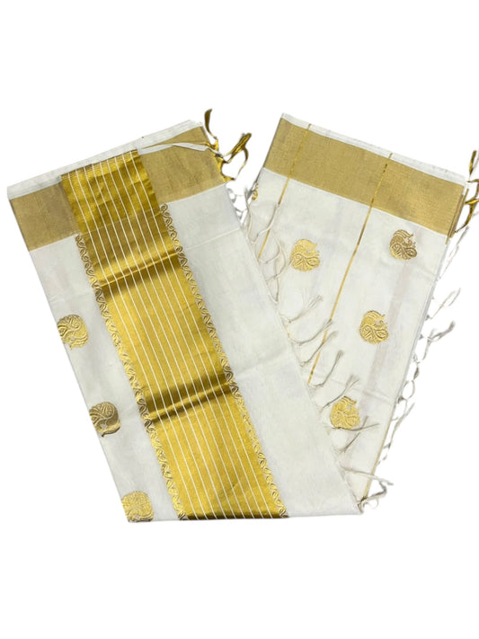 Southloom Super Premium Balaramapuram Handloom Cotton Saree with Peacock Golden Zari Design on Body and Borders